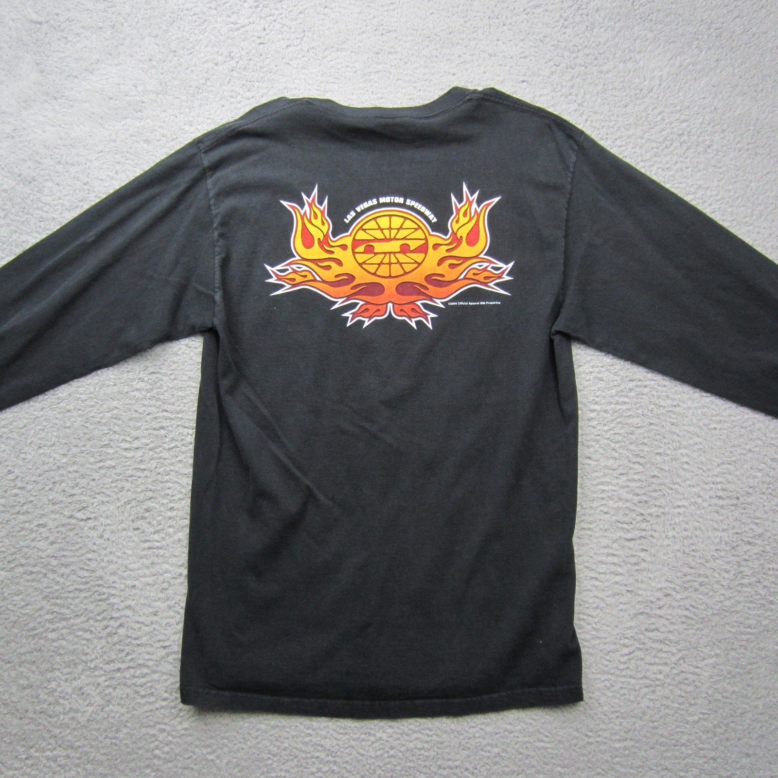 VTG Las Vegas Speedway Racing Shirt Mens Large Black Flames 90s Y2K Long Sleeve