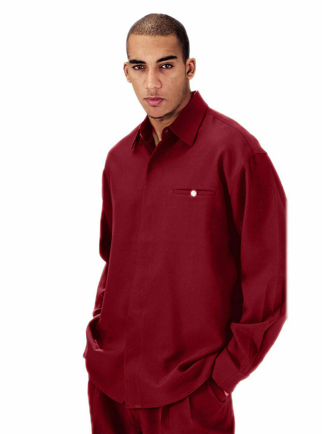 Men’s 2pc Walking Suit Long Sleeve Casual Shirt & Pants Set Solid Color