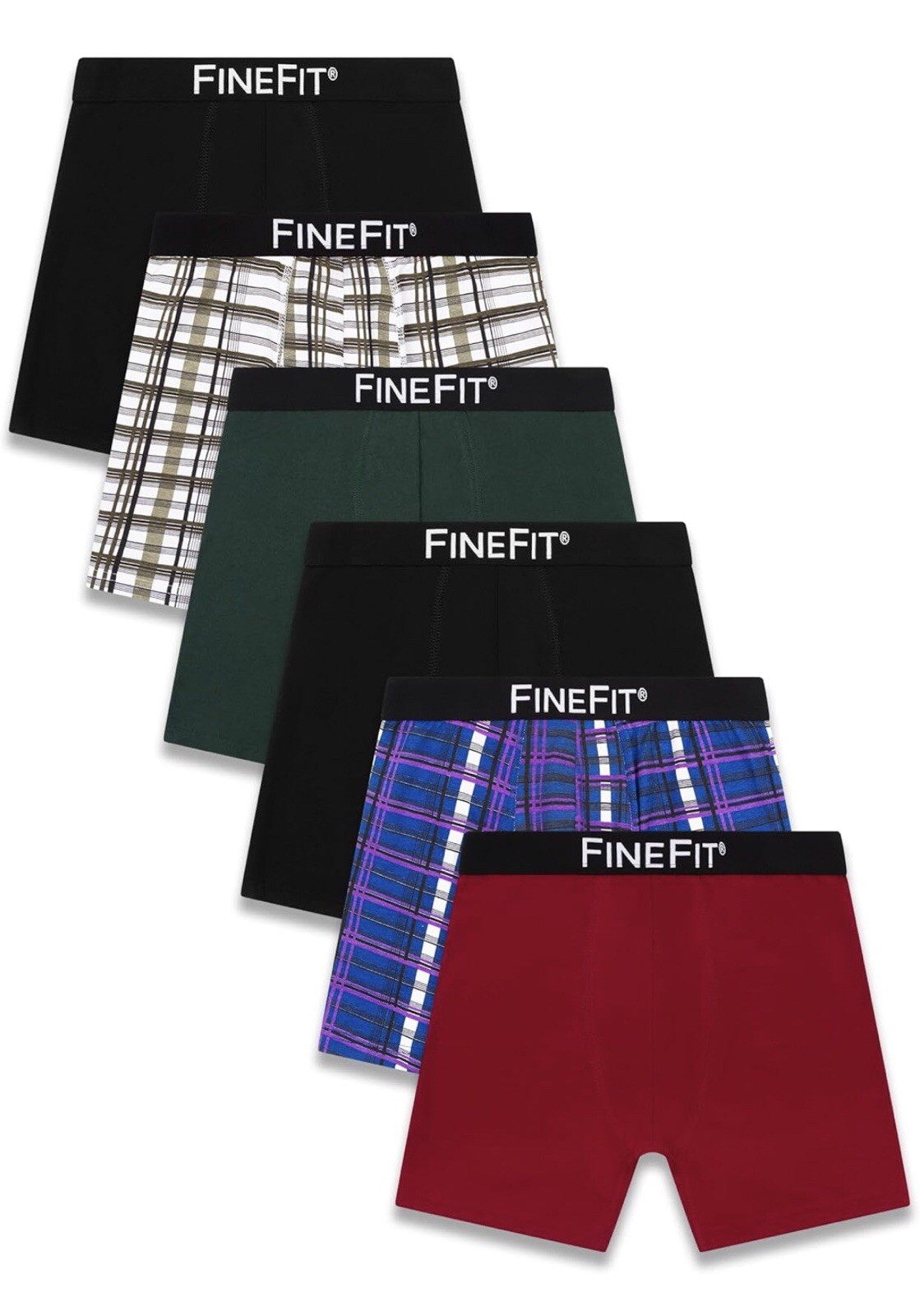 FineFit Mens Boxer Briefs 100% Cotton Assorted Solid Color Underwear – 6 Pack