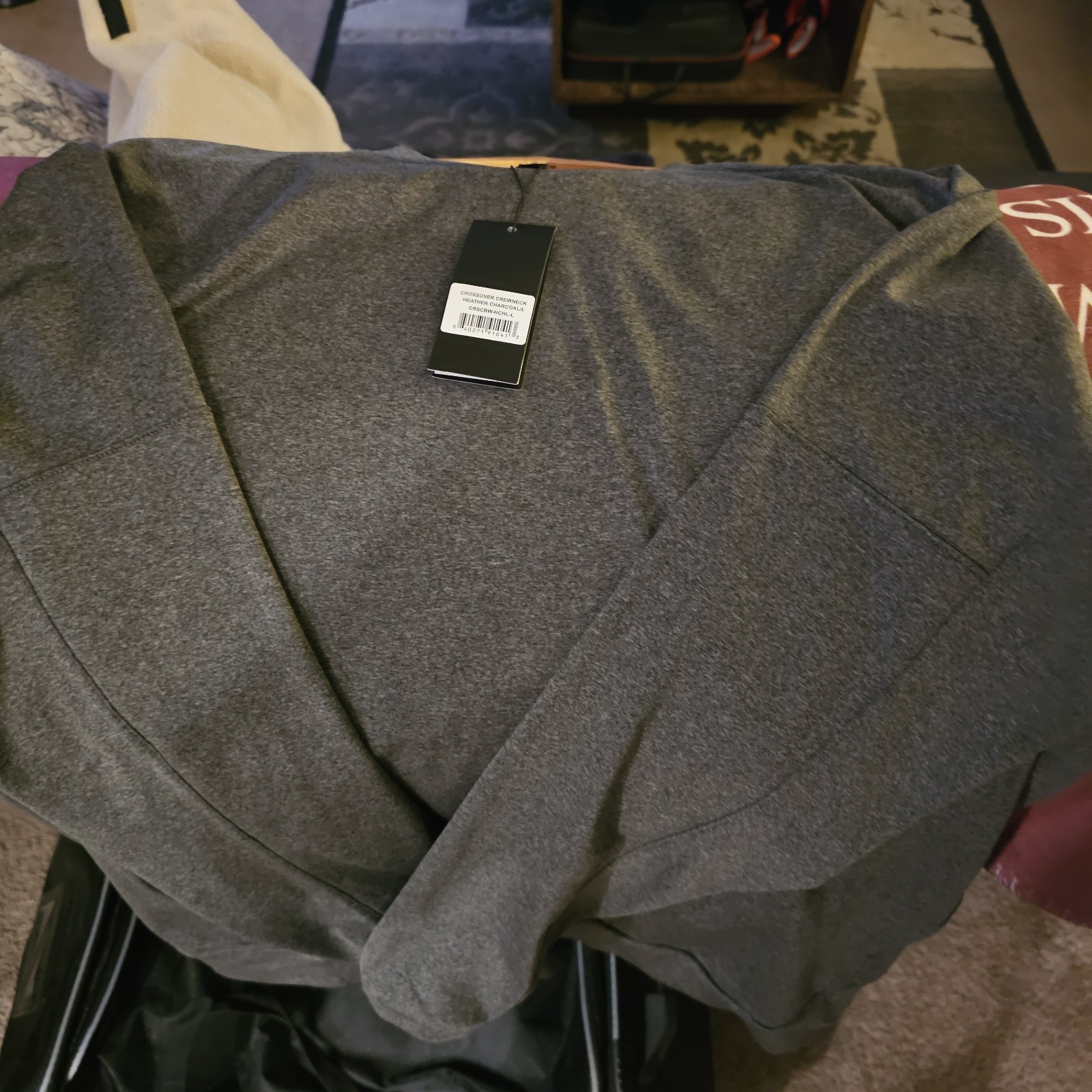 UNRL Men’s Charcoal Gray Crossover Crew Neck Sweatshirt Long Sleeve Size L
