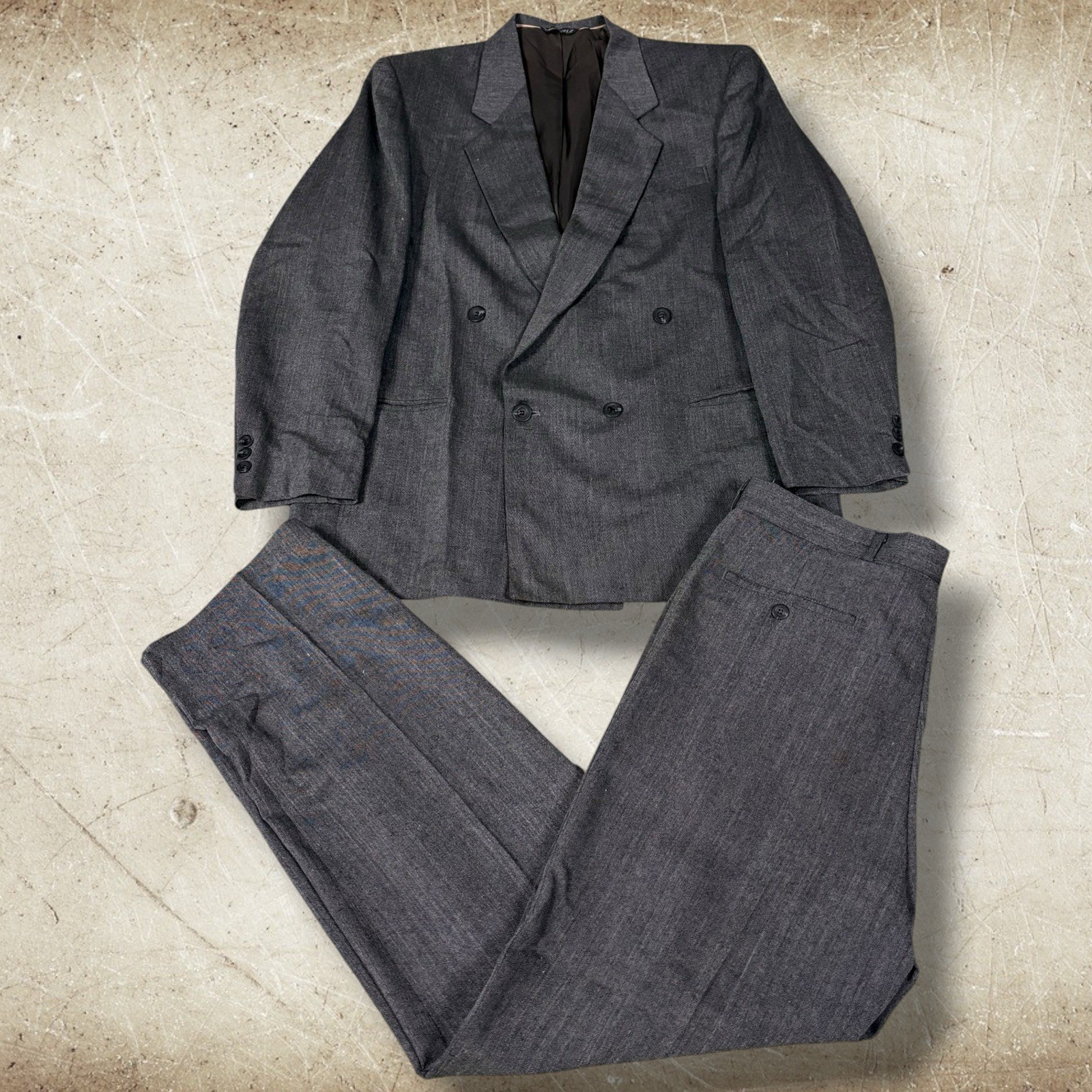 Vintage 70s Levis Sevens Suit Men’s Size 42L (34×34) Gray Double Breasted 80’s