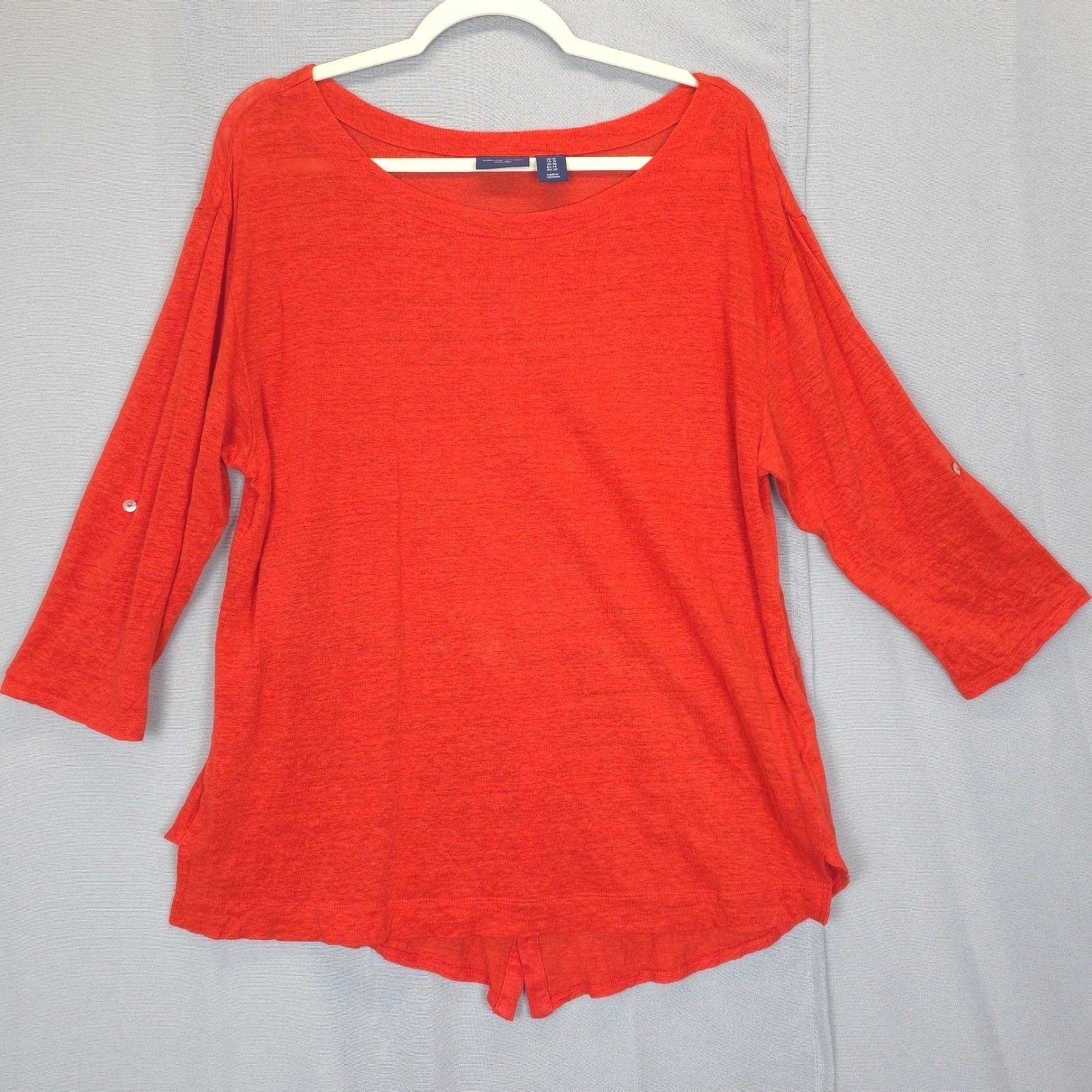 Katharine Wayatt Linen Top Women XL Roll Tab Sleeve Button Detail Burnt Orange