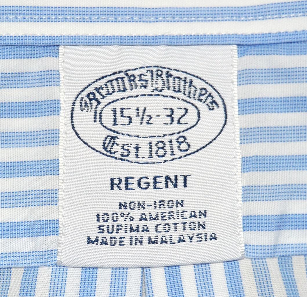 Brooks Brothers Regent 15.5 32 butcher stripe non iron cotton dress shirt g6j1