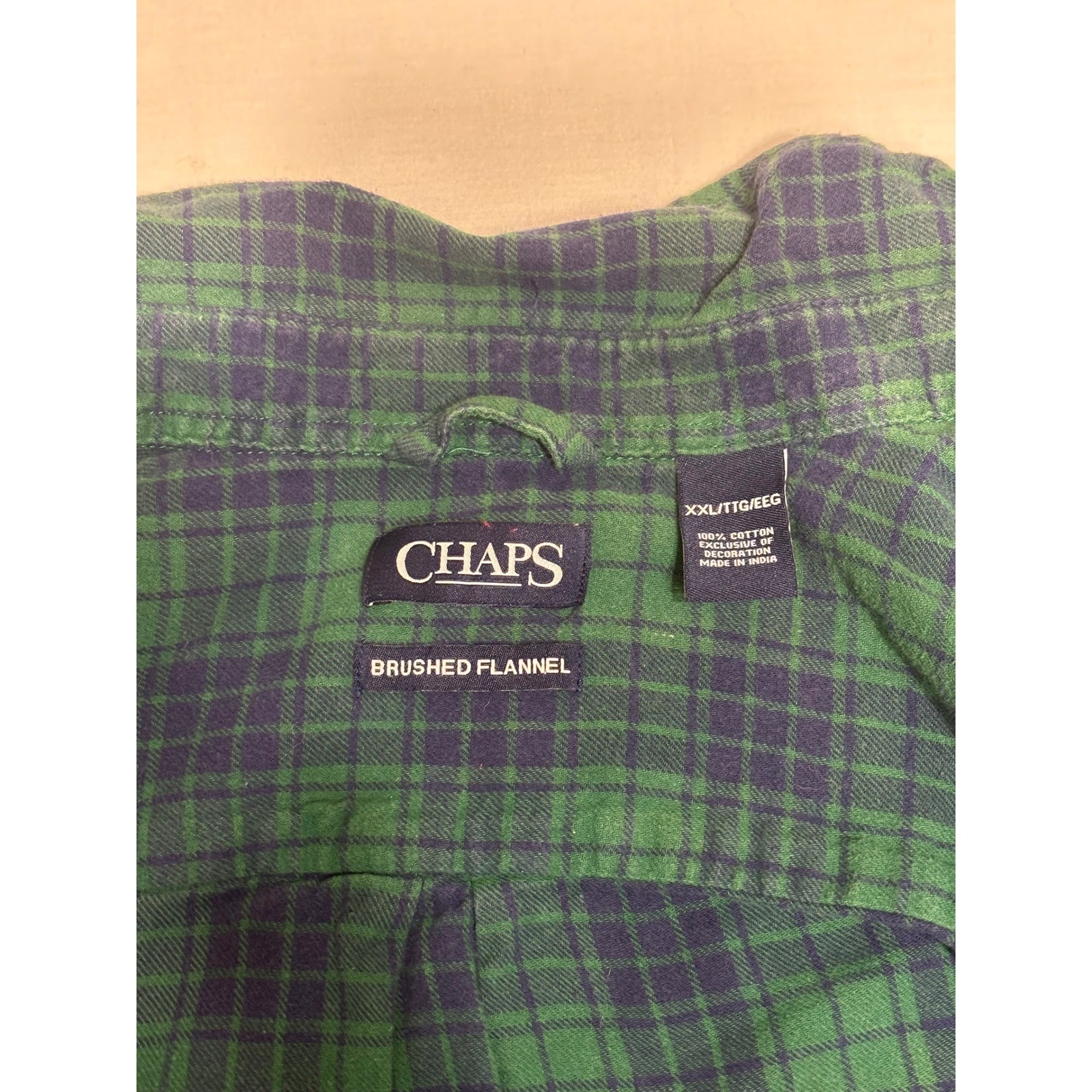 Chaps Mens XXL Brushed Flannel Shirt Green Navy Blue Plaid Long Sleeve Cotton