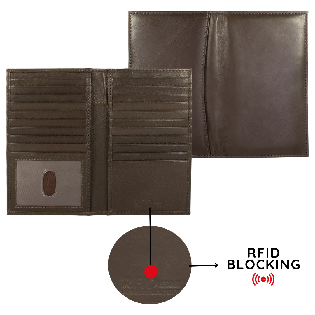 Checkbook Cover, Genuine Leather Bifold Long Checkbook with RFID Blocking, Brown