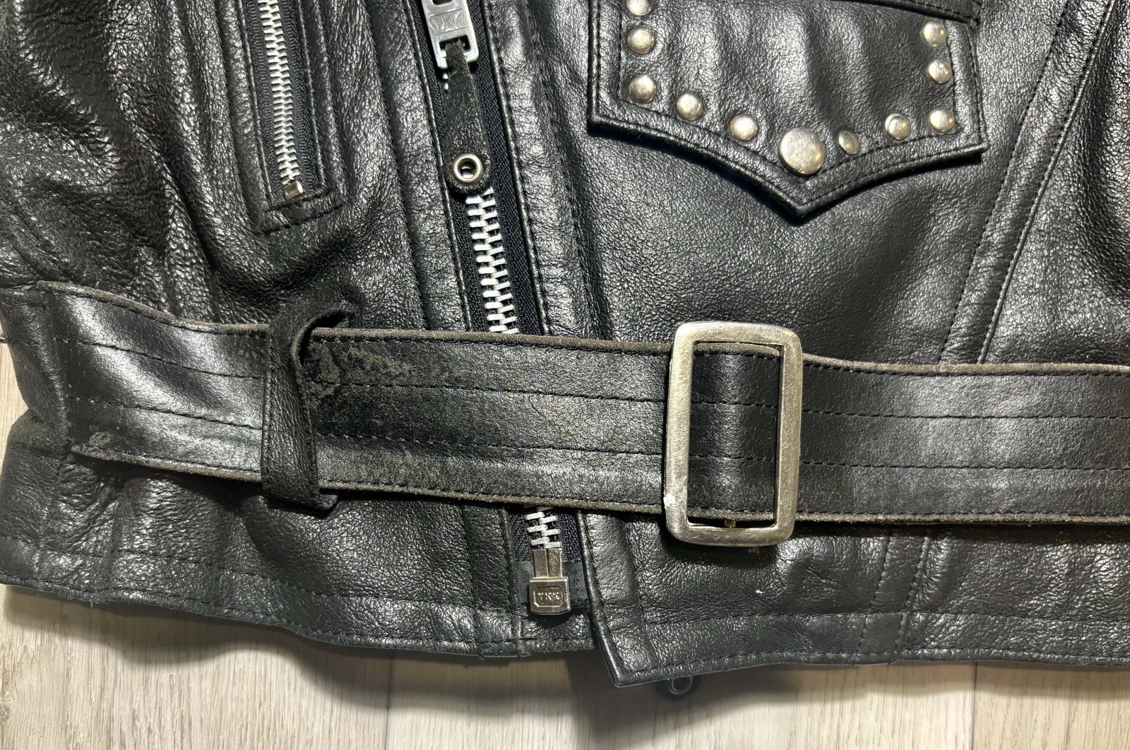 VTG 80s 90s Open Road Studded Leather Moto Jacket Brando Punk Biker Belted M