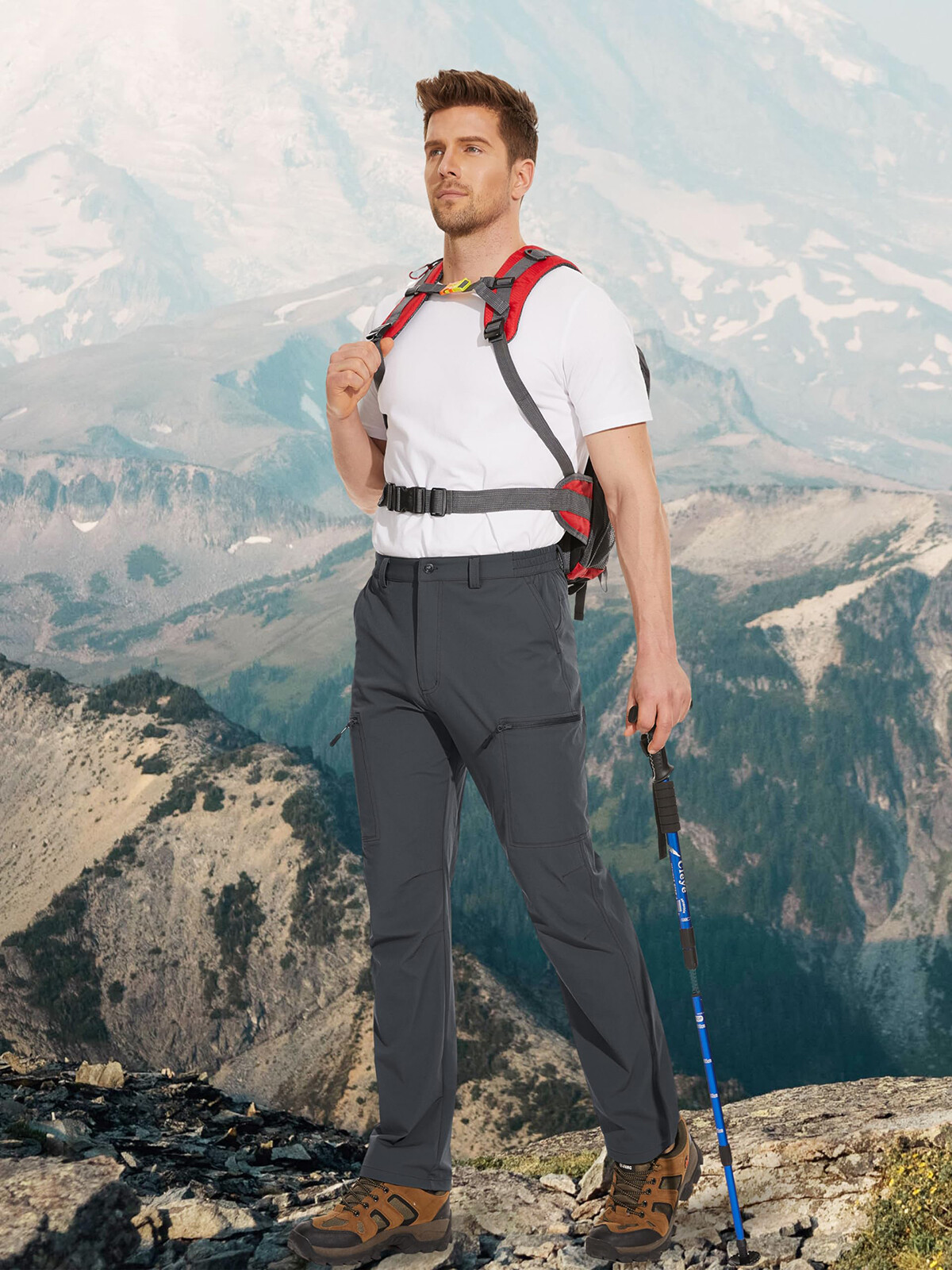 Mens Lightweight Hiking Pants Quick Dry Cargo Work Ripstop Water Resistant Pants
