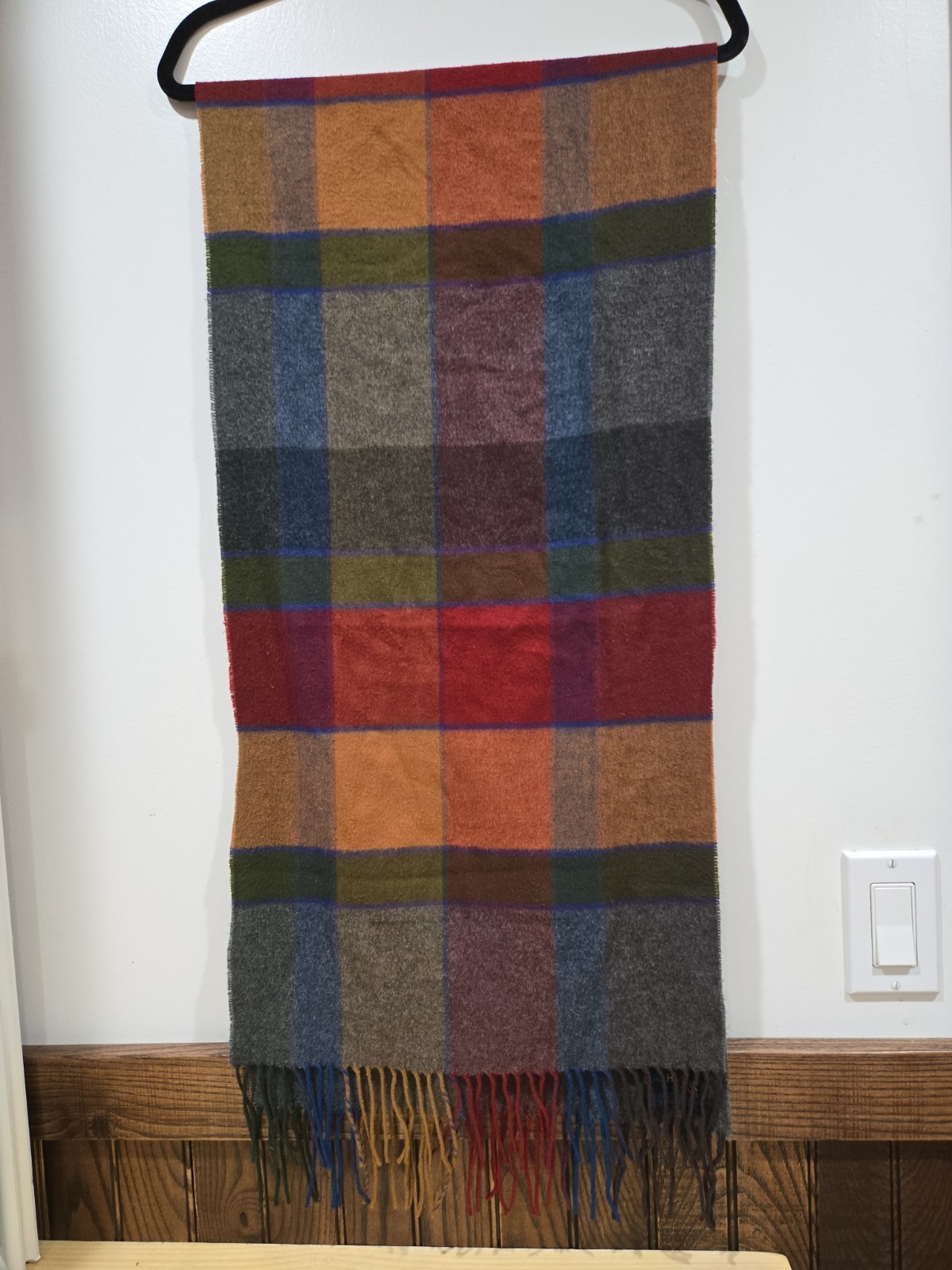 V Fraas Cashmink Scarf Multicolor Plaid Tartan Acrylic Soft Fringe Germany VTG
