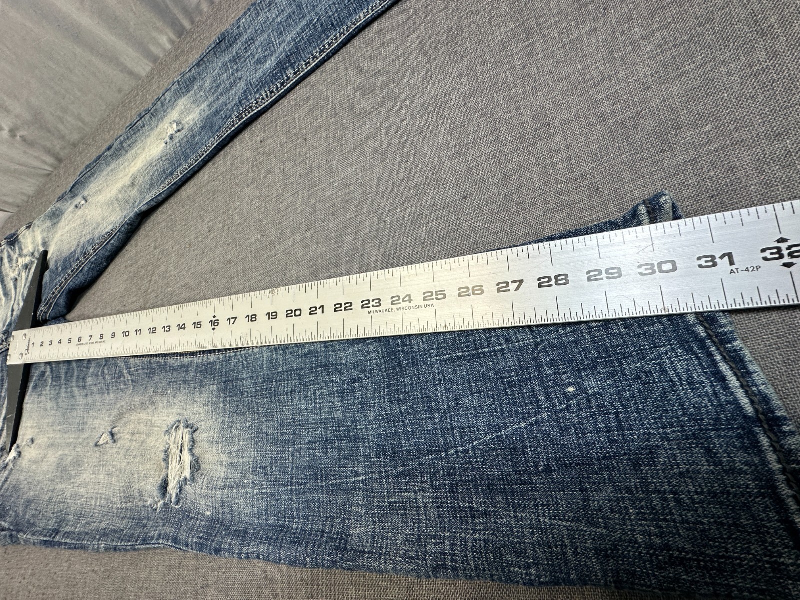 Salvage Supply Havoc Straight Slim Fit Jeans Mens 34×30 Blue Distressed Buckle