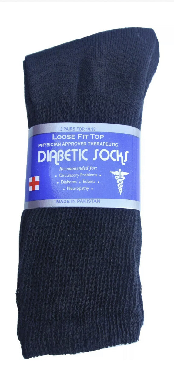 6 Pairs Diabetic BLACK CREW circulatory Socks Health Men’s Women Fit Shoe 10-13