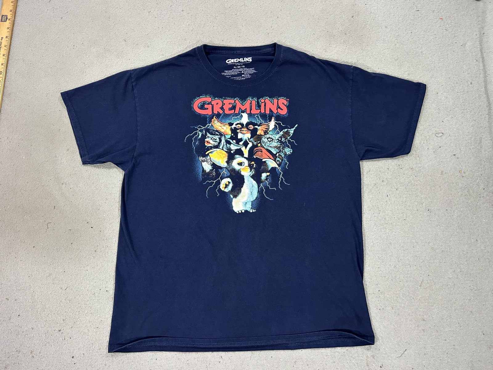Gremlins Shirt Mens XL Navy Graphic Tee Gizmo Stripe Mogwai Movie Double Sided