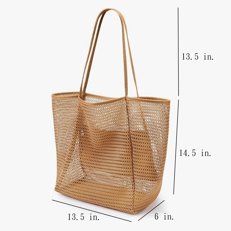Casual Tote Bag Large Mesh Beach Friendly Picnic Vacation Shoulder Bag w/Pockets