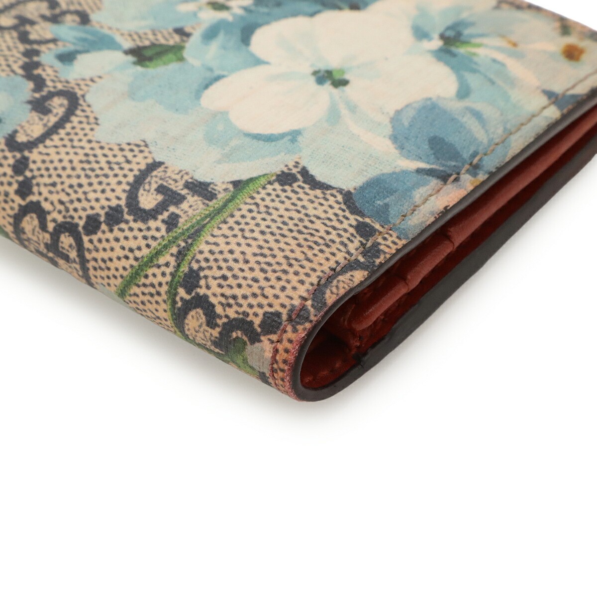 GUCCI GG Blooms Bifold Wallet Card Pass Case Blue W11 H8.5cm 410088 No Box Used