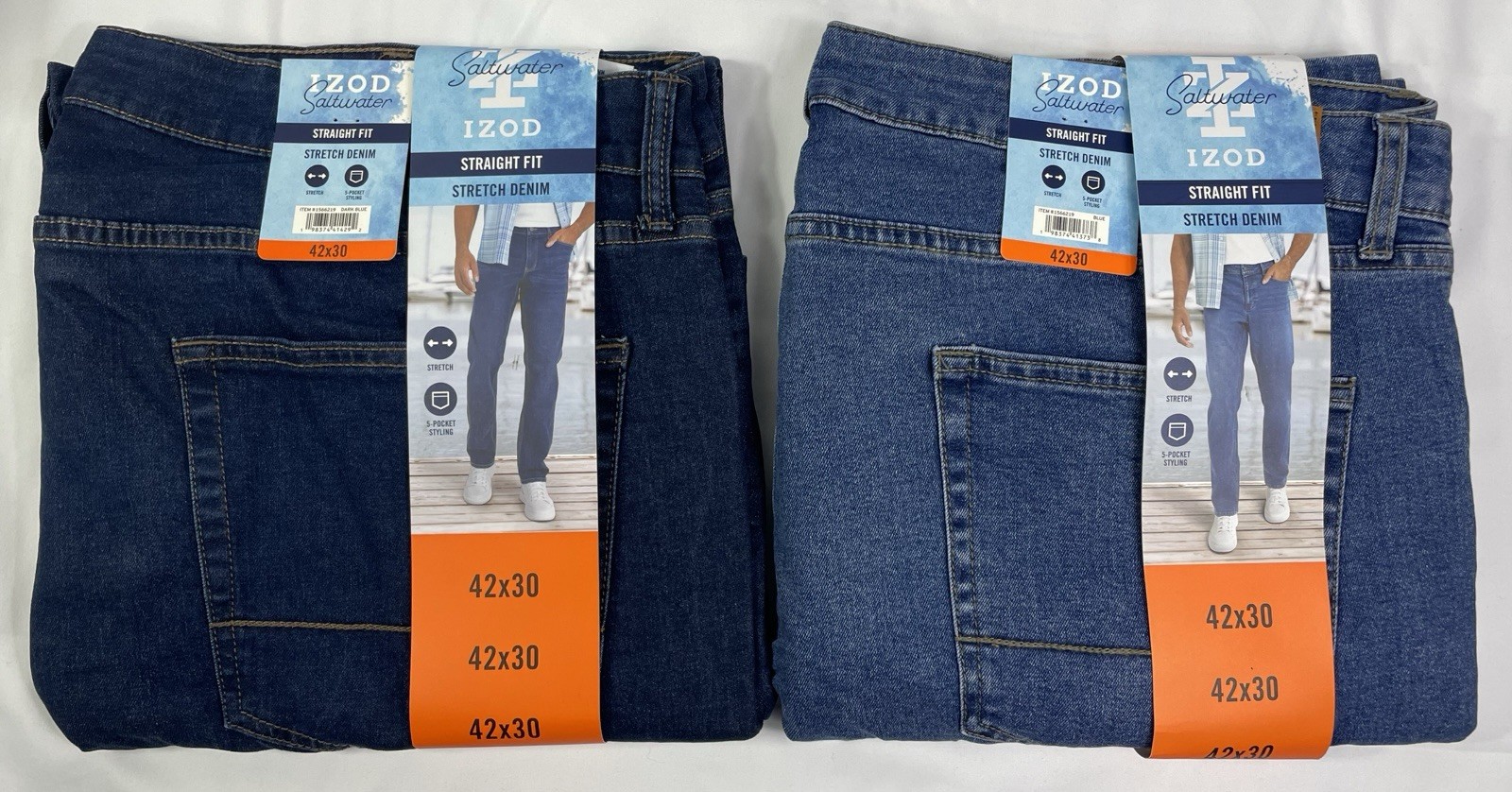 Izod Lot of 2 Men’s 42×30 Dark Blue & Blue Straight Fit Comfort Stretch Jean NWT