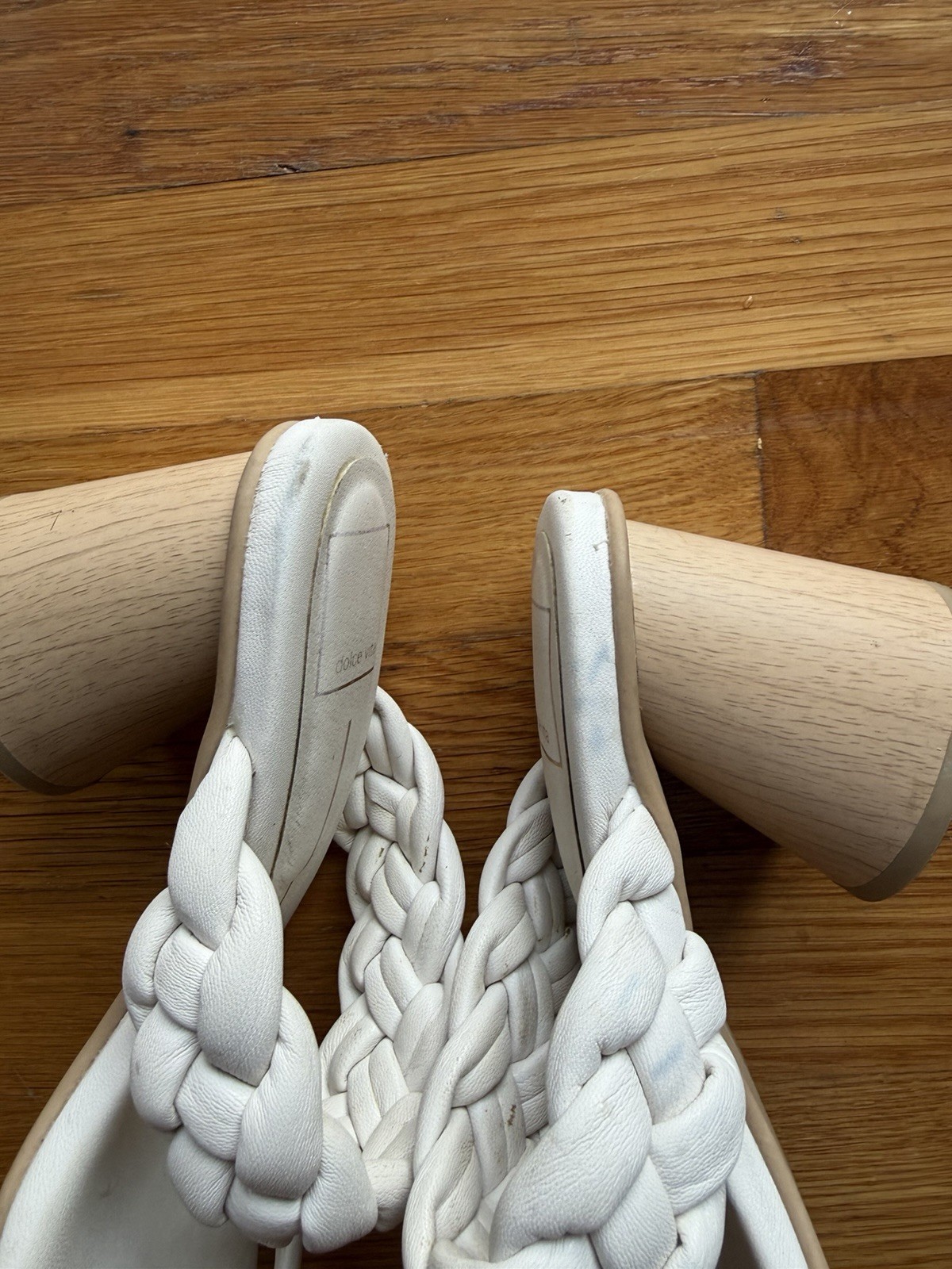 Dolce Vita Braided Strap Block Heel Slide Sandals Ivory/Cream Size 6.5