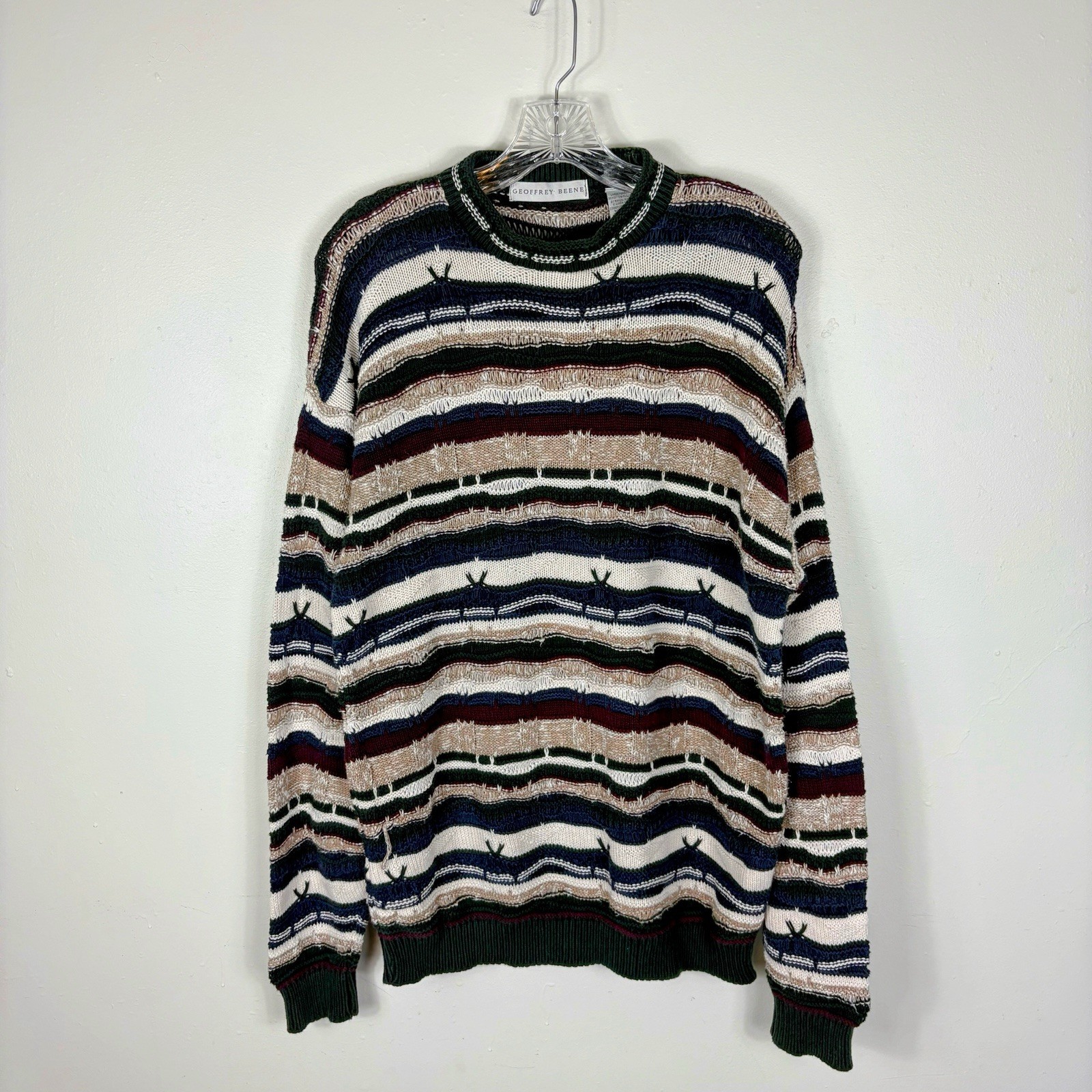 Geoffrey Beene Sweater Men’s Large Multicolor Textured Grunge Hip Hop 90s USA