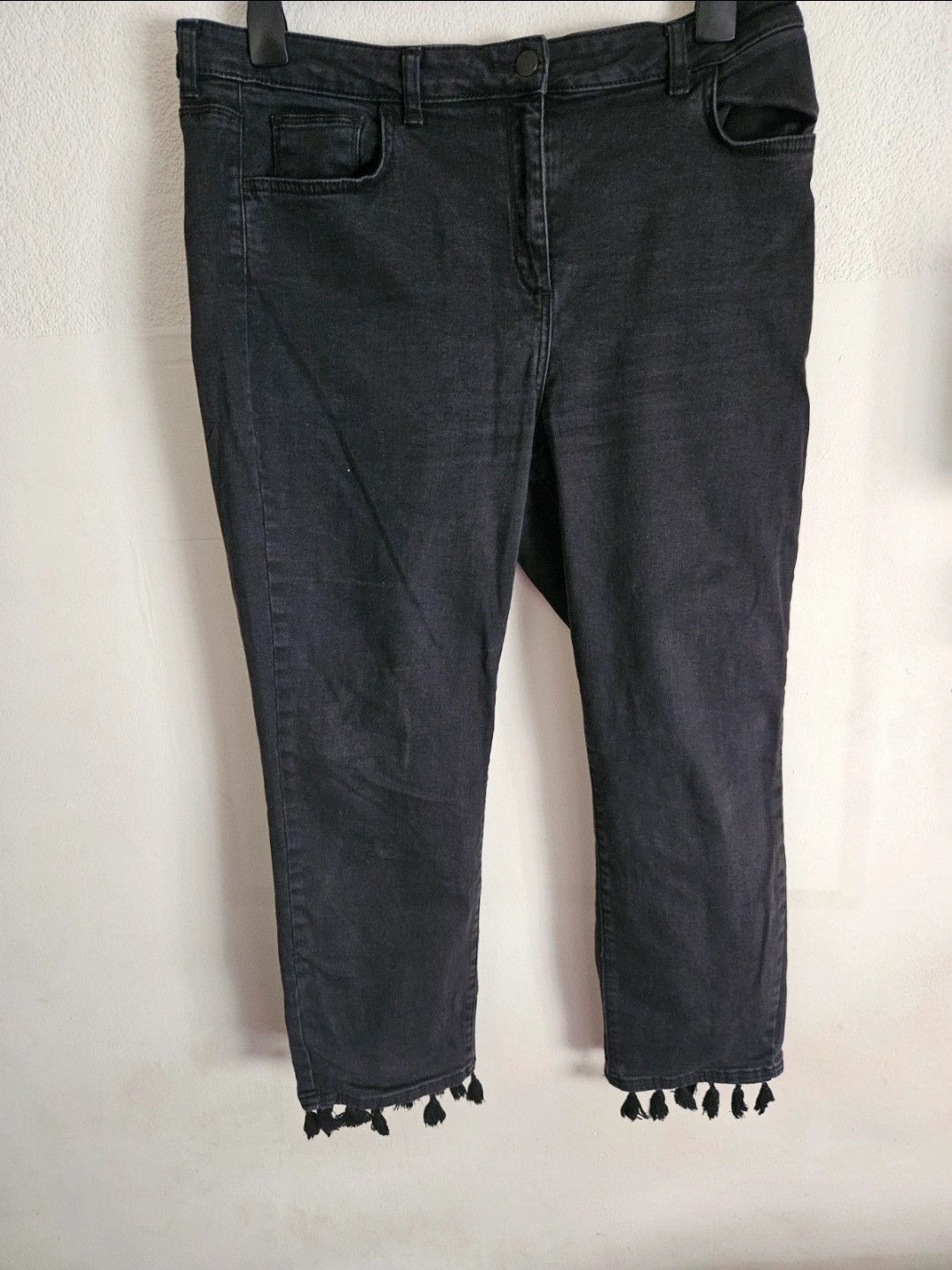 Next Straight Leg Black Jeans with Tassel Hem – Size 18R (UK 18 / EU 46)