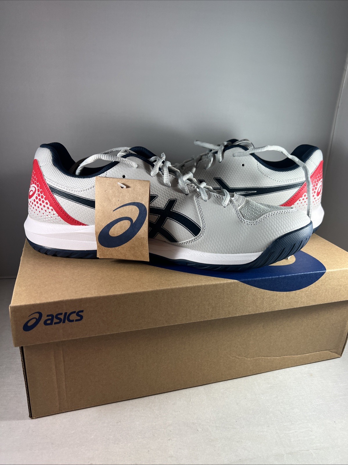 Asics Gel Dedicate 8 Pickleball Tennis Shoes Gray Navy Red Size 13 1041A409-020