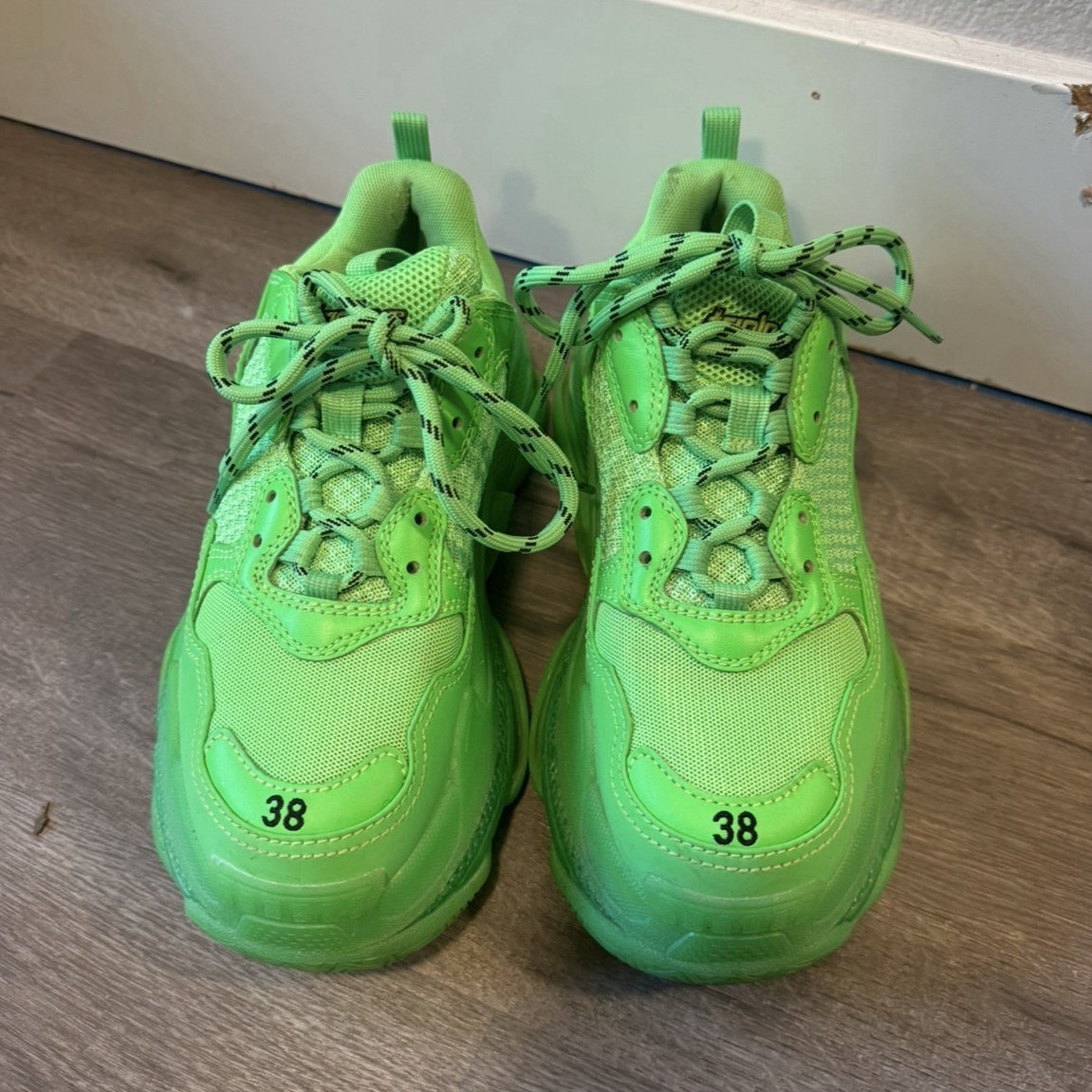 Balenciaga Triple S Green Low Top Lace-Up Solid Unisex Athletic Sneaker
