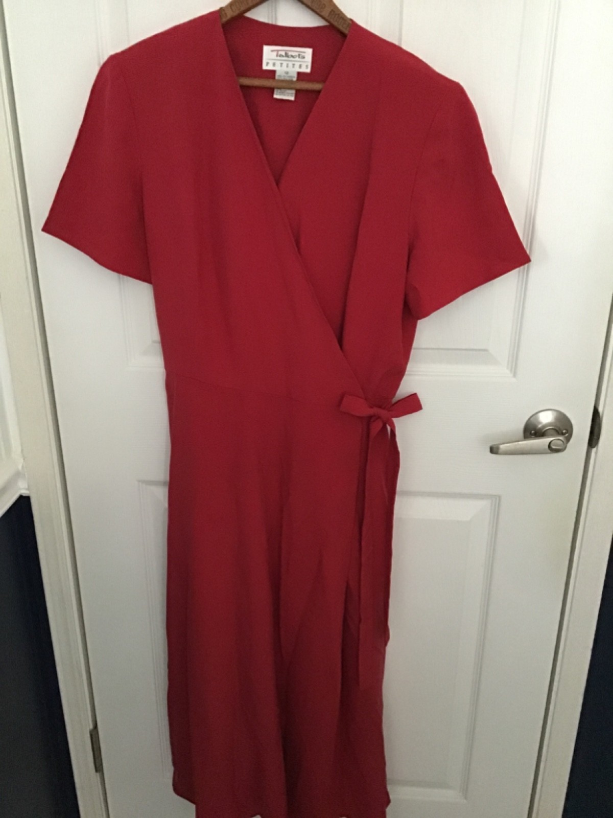 Vtg. Talbots Women’s Petite Magenta Red 100% Silk Wrap Career Business Dress 12