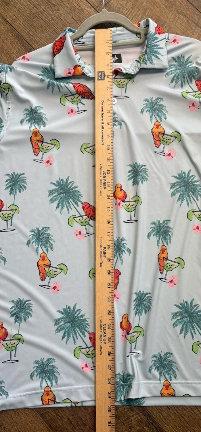 Waggle Golf Polo Shirt XL Tropical Parrot Cocktail Performance Stretch Shirt