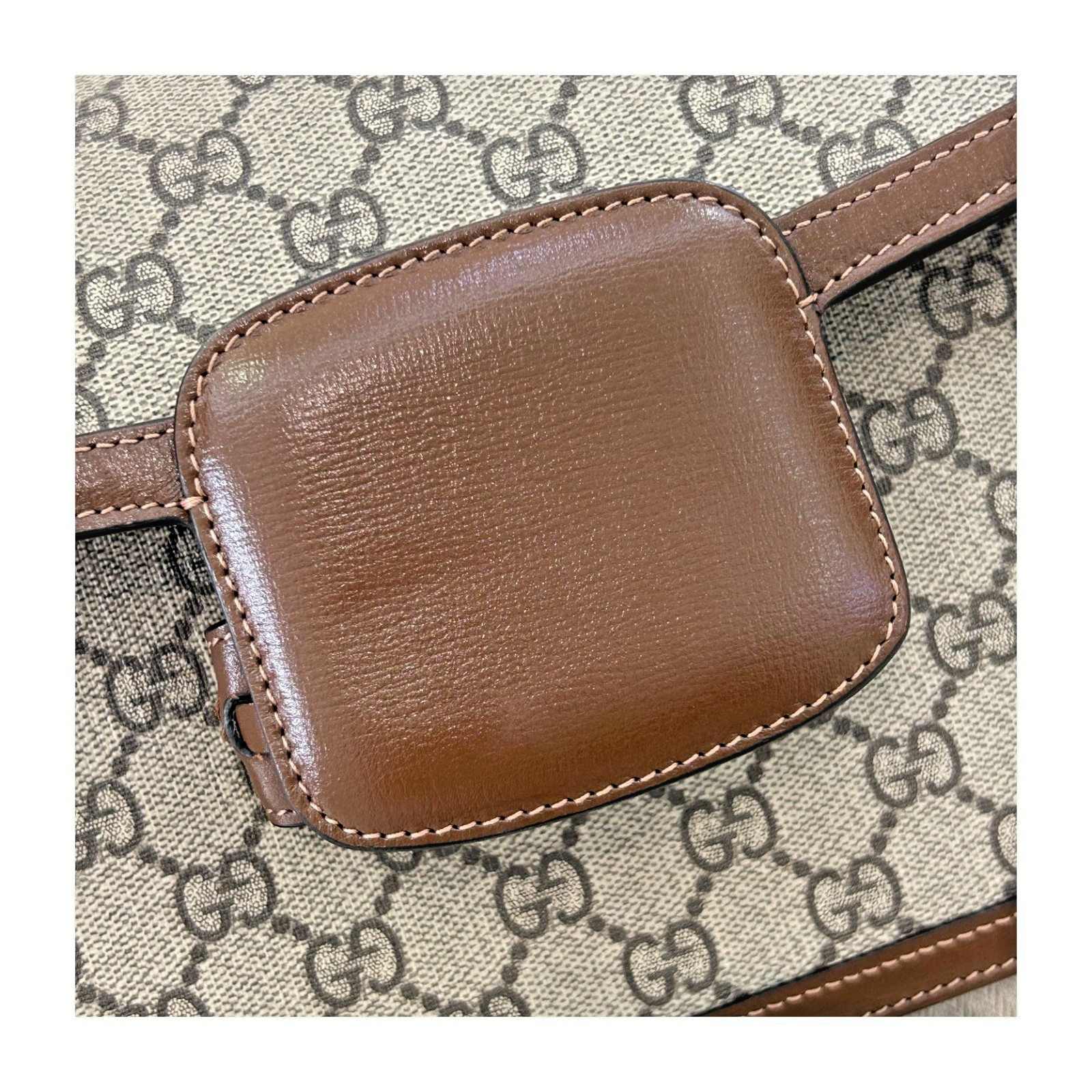 Authentic Gucci Horsebit 1955 GG Supreme Canvas and Leather Shoulder Bag Brown