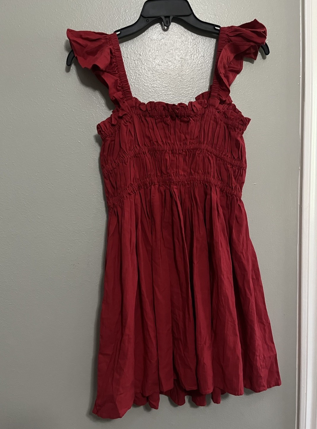 ASOS DESIGN Red Smocked Ruffle Square Neck Strappy Short Sundress US 8