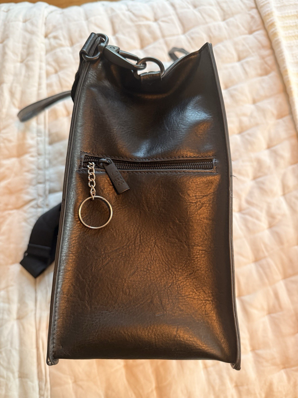 BEIS Large Black Work Tote Bag Zip Closure Detachable Shoulder Strap