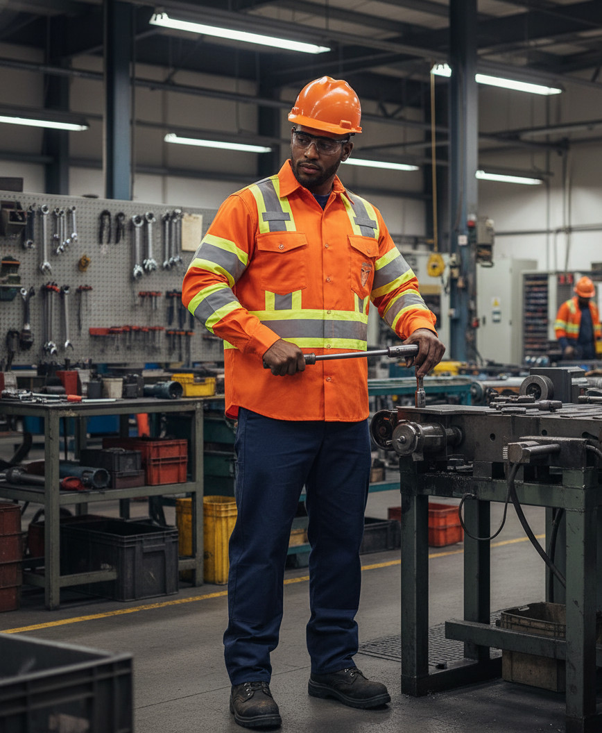 Premium Class 3 High Visibility Hi Vis Safety Shirt – Half Sleeve-65% C35% N-6oz