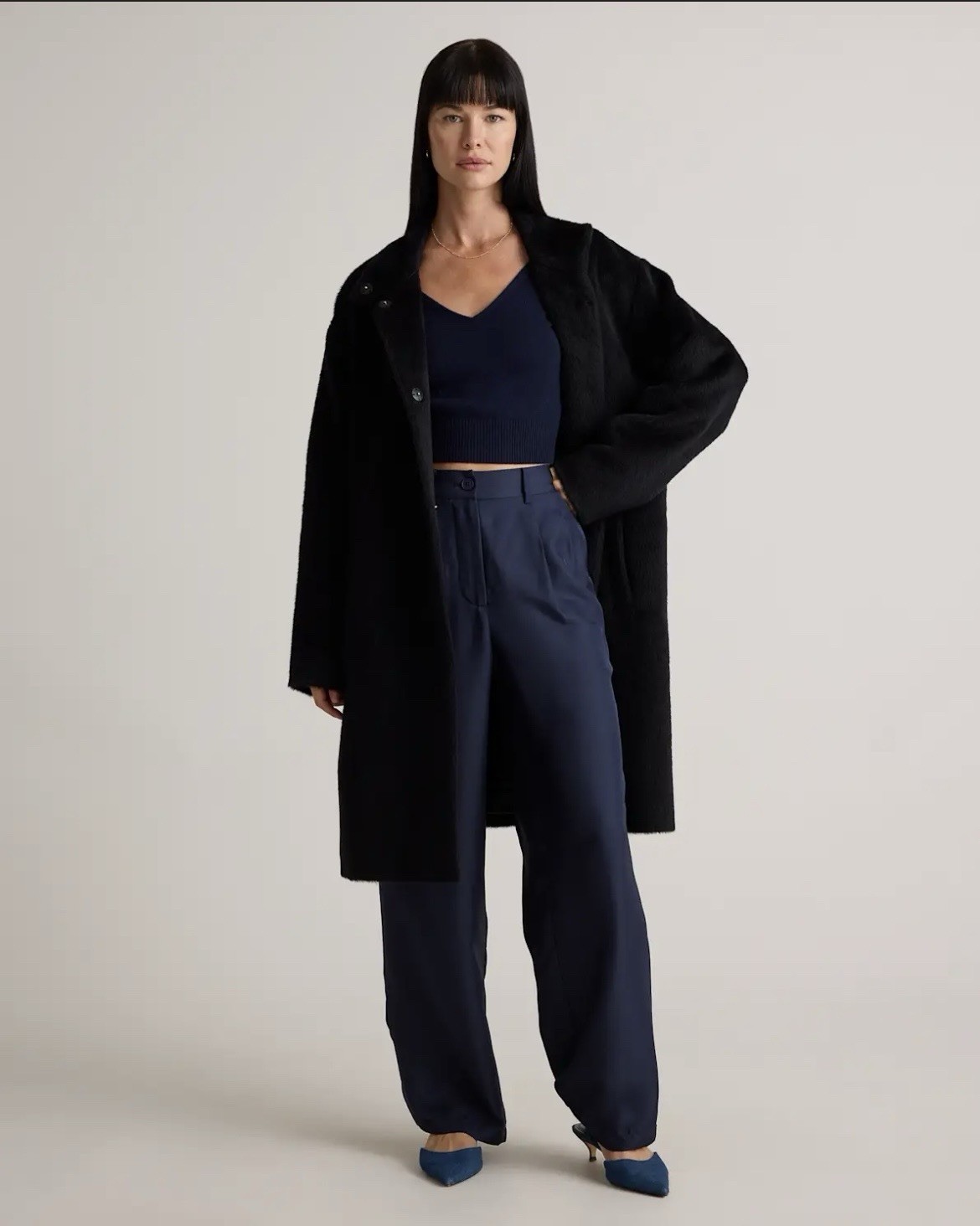 NWT Quince 100% Alpaca Wool Stand Collar Coat Black S