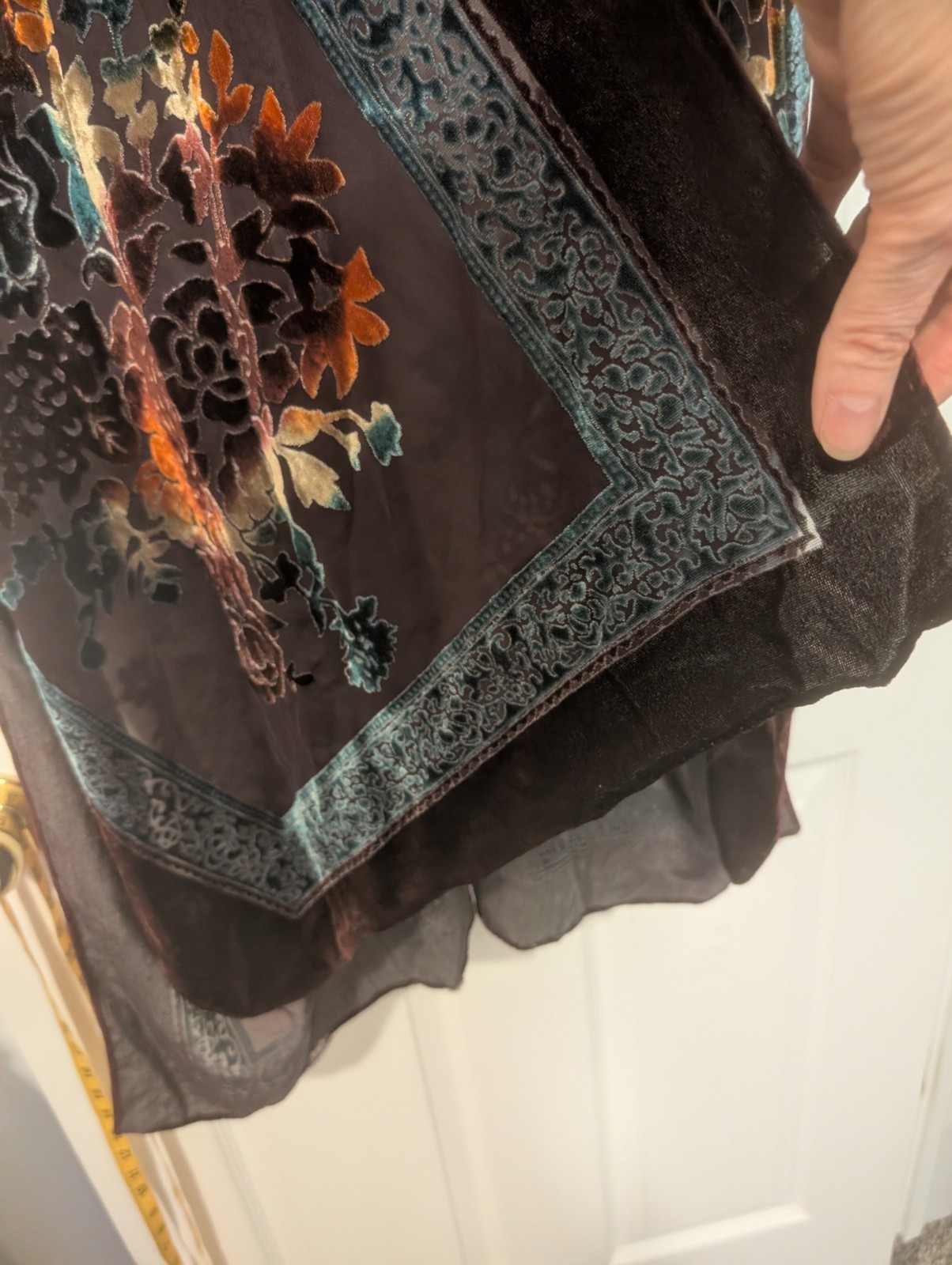 Nils Women’s Velvet Floral Kimono Teal Border,Black/Gray/Orange Johnny Was Style