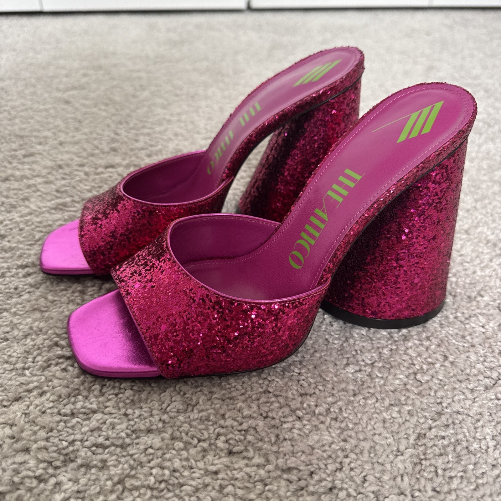 NWT The Attico Devon 115 mm Glitter Mules Pink Eur Size 37 US Size 6.5/7