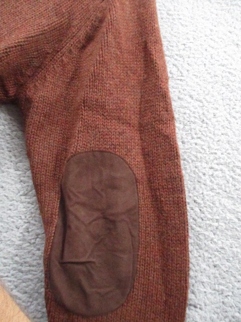 LL BEAN Shetland Wool Pullover Sweater Medium Elbow Patches 1/4 Zip Brown