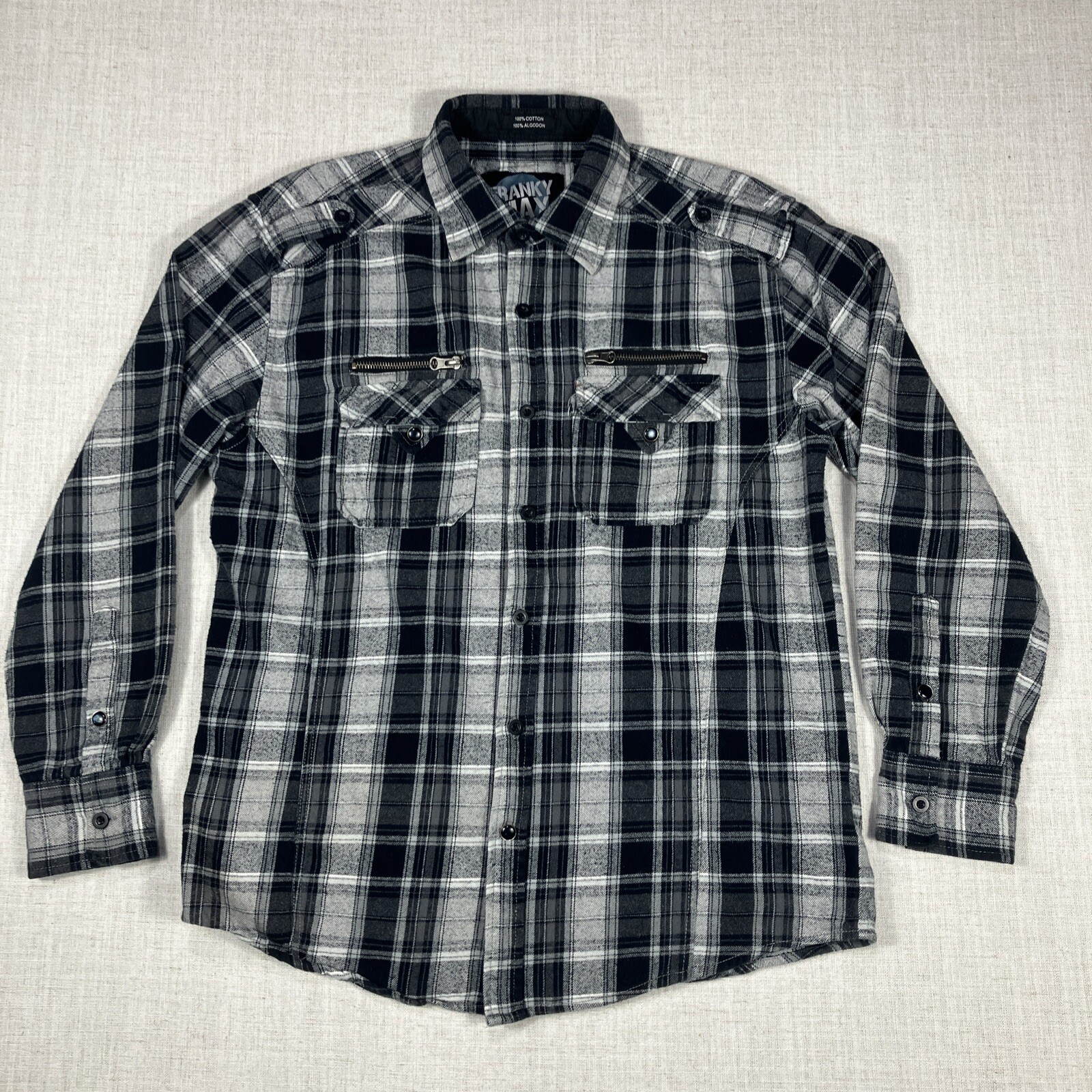 Franky Max Women’s Flannel Size Large Button Pearl Snap Zip Pockets
