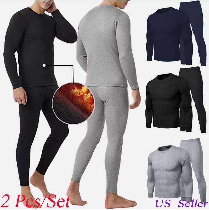 Men’s Fleece Lined Long Johns Thermal Underwear Base Layer Set for Cold Weather