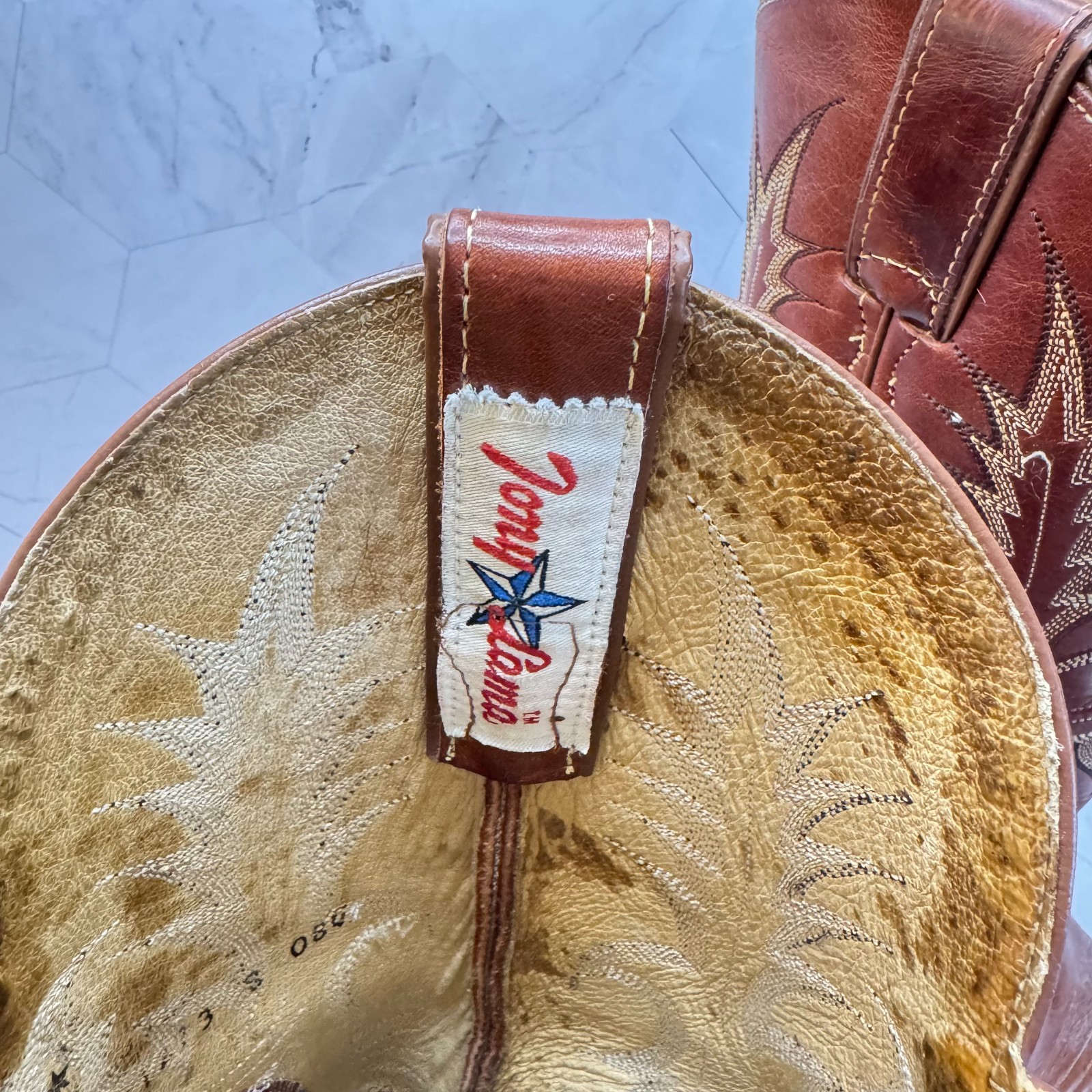 Vintage Tony Lama Boots Men 7.5 EE Brown Bullhide Leather White Label Cowboy EUC