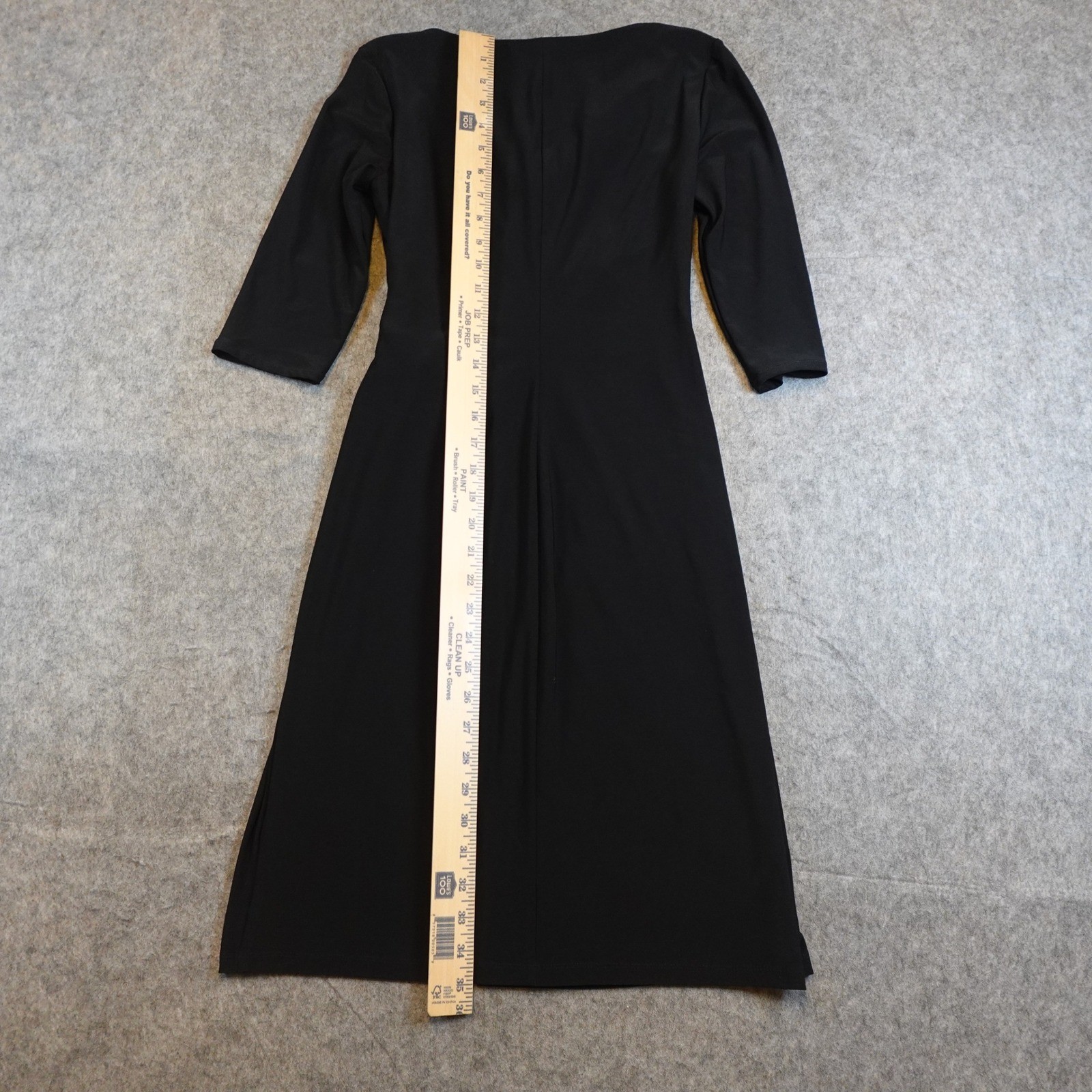 Ralph Lauren Dress Women 0 Black Faux Wrap V Neck 3/4 Sleeve Midi