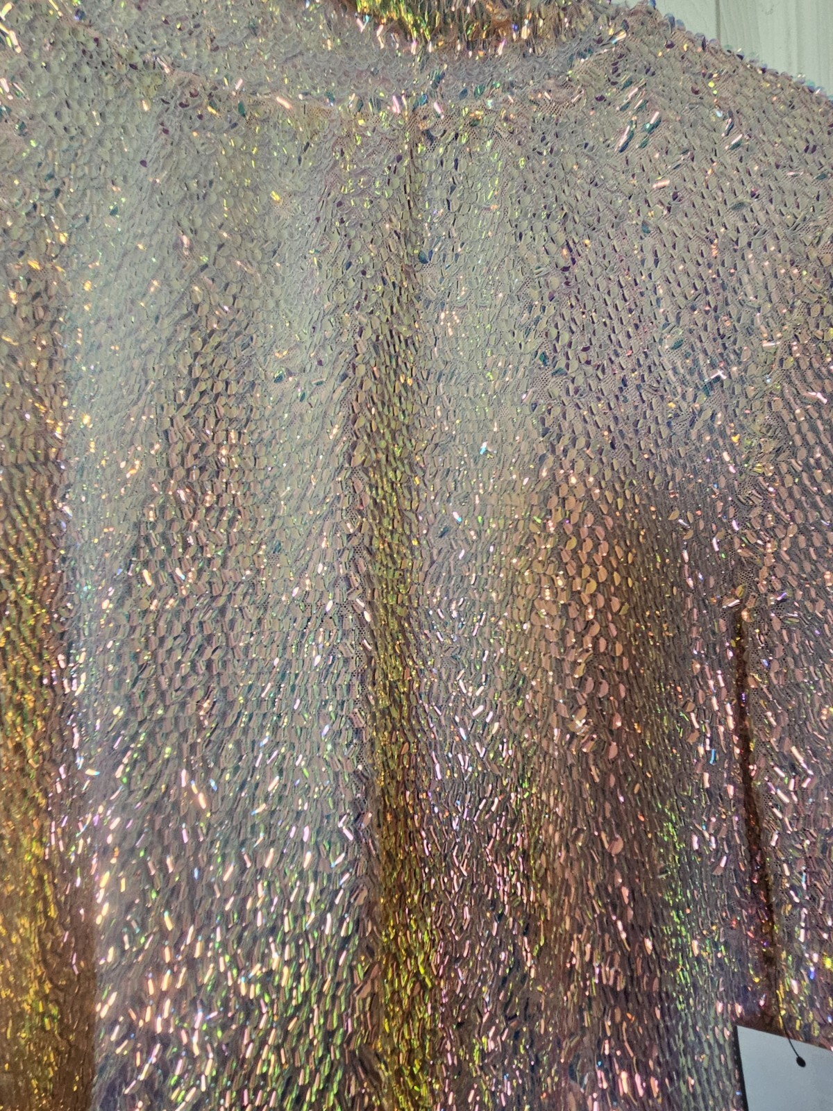 ASTR The Label Iridescent Pink Sequin Mock Neck Open Back Blouse Sz Large NWT