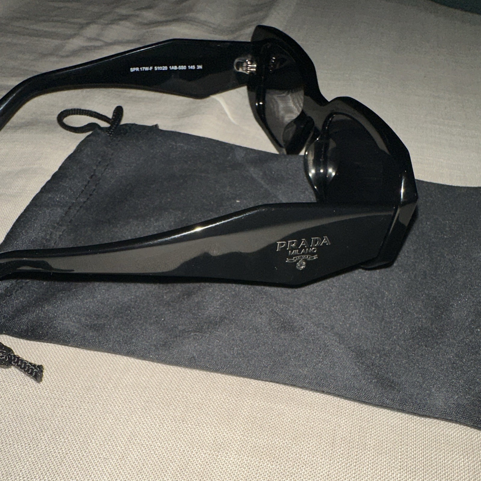 Prada SPR 17W-F Rectangle Full Rim Sunglasses Black/Black Tinted 145mm