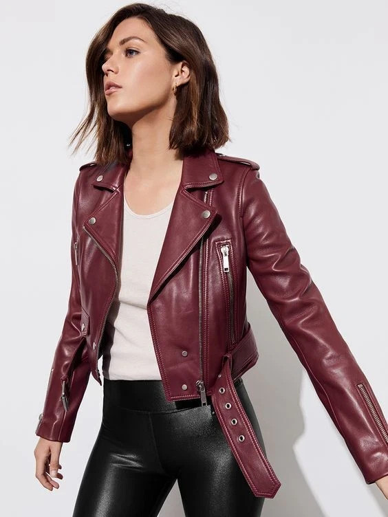 Burgundy Women Real Soft Lambskin Leather Jacket Stylish Handmade Casual Biker