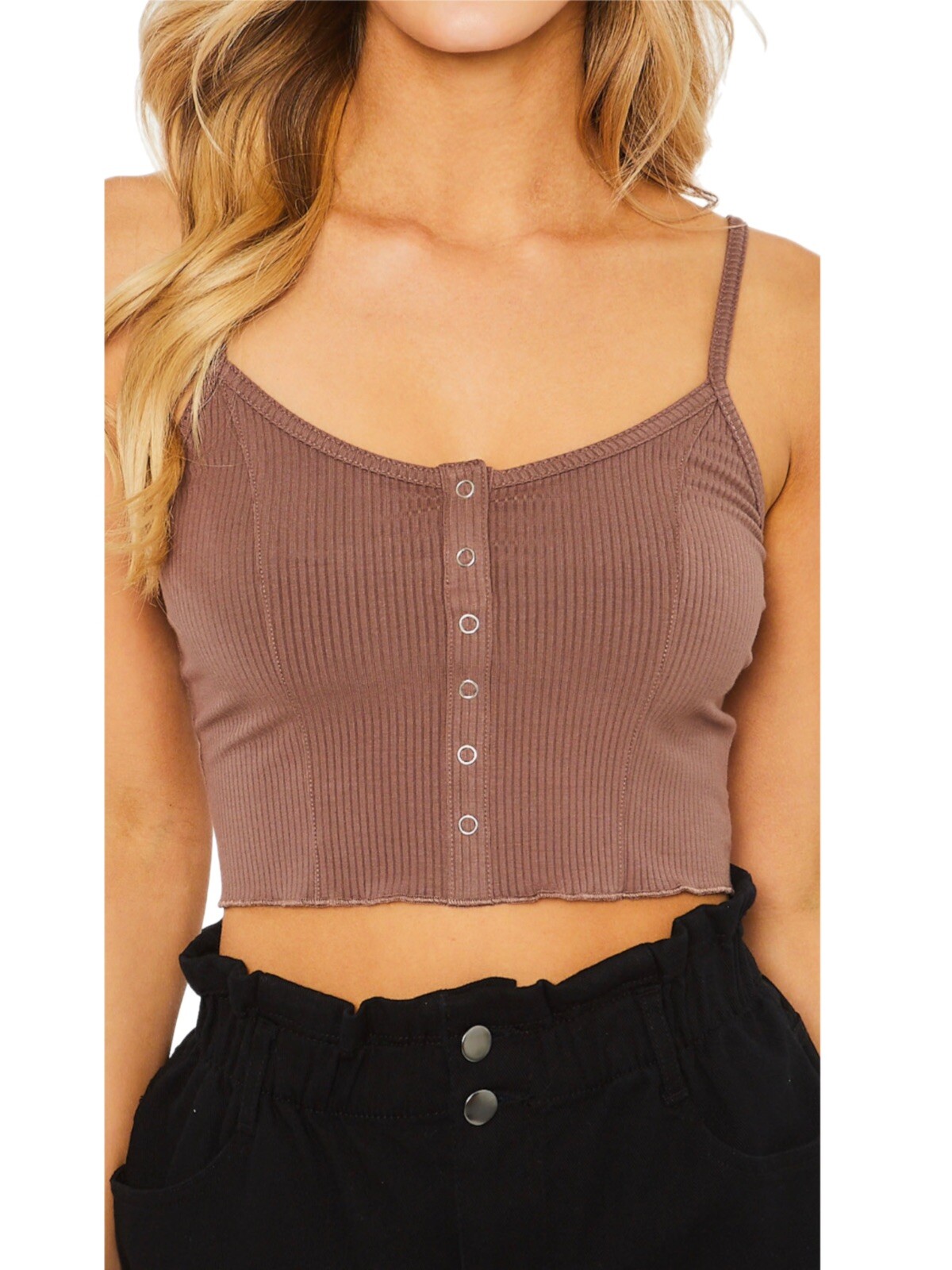 Y2K Style Cocoa Knit snap down cami crop top New Love Tree active top fairycore