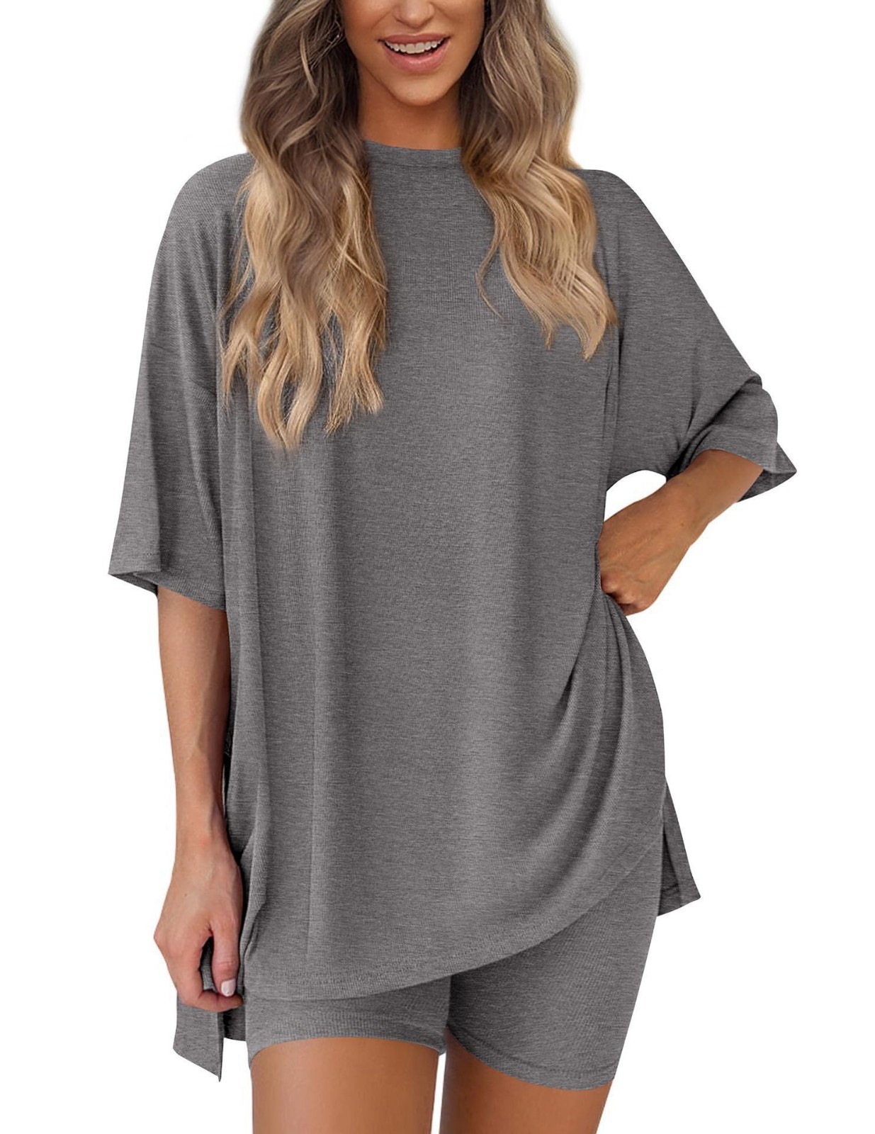 WOMEN Casual Lounge Set Solid Color T-Shirt and Shorts 2 Piece Tracksuit S-3XL