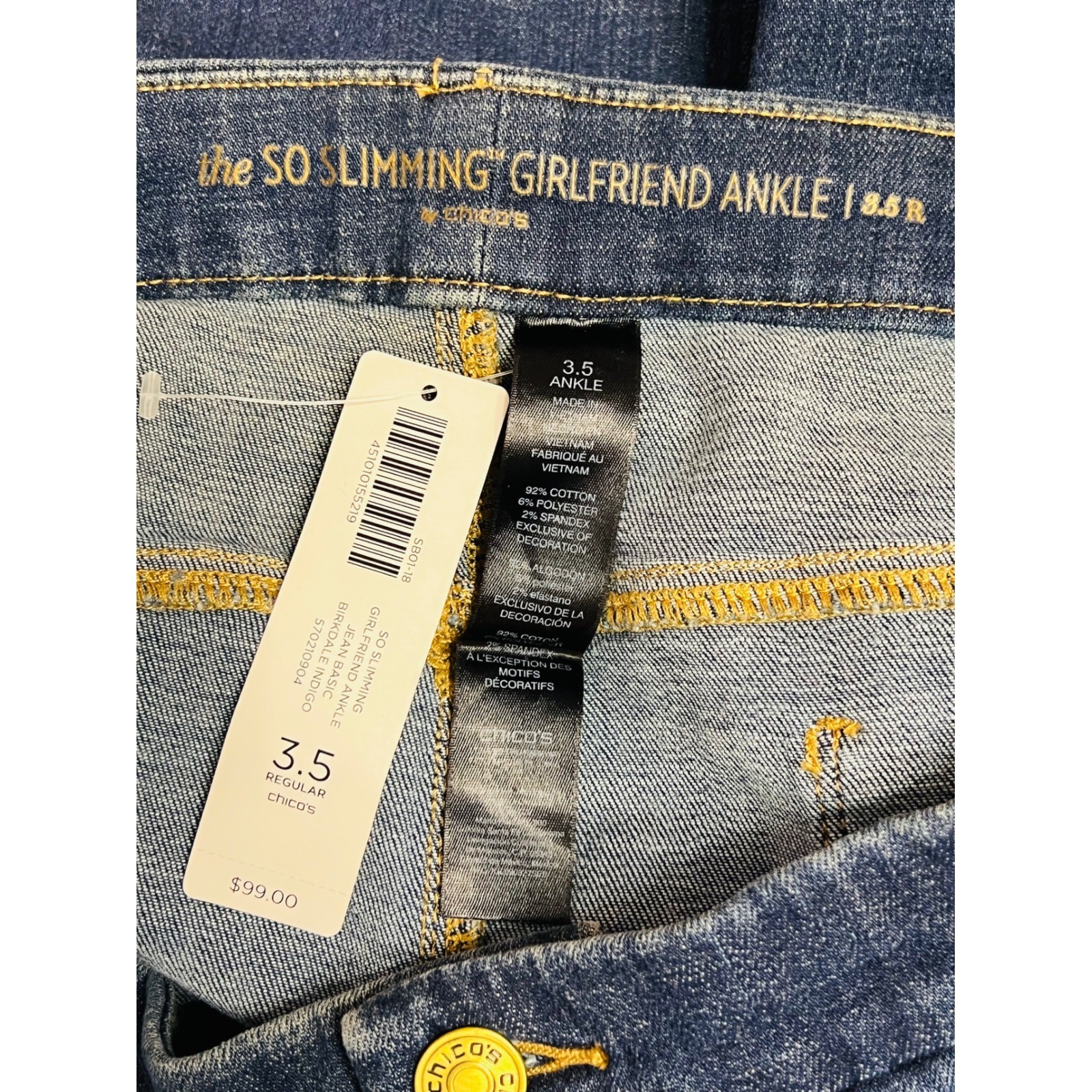 Chico’s Girlfriend Ankle Jeans Womens 3.5 (18) Blue So Slimming Birkdale Indigo