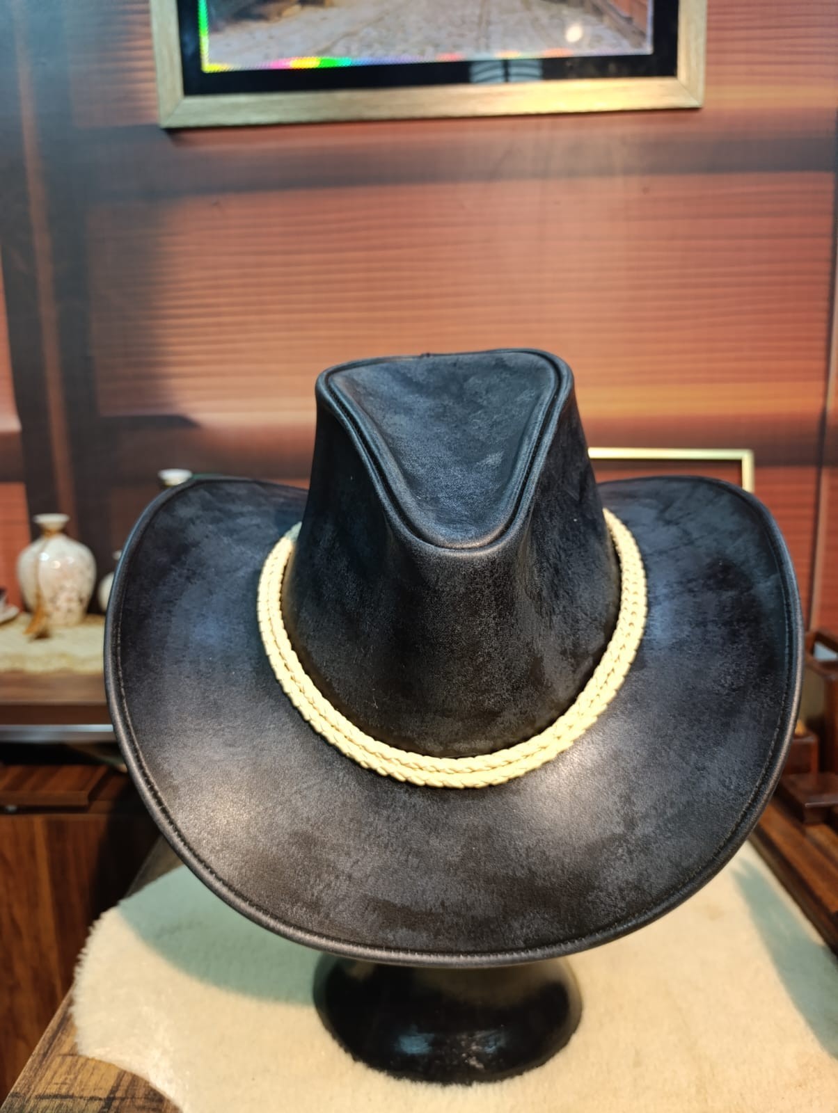 Black Western Cowboy Hat Wide Brim Braided Band Ranch Rodeo Unisex Cattleman Hat