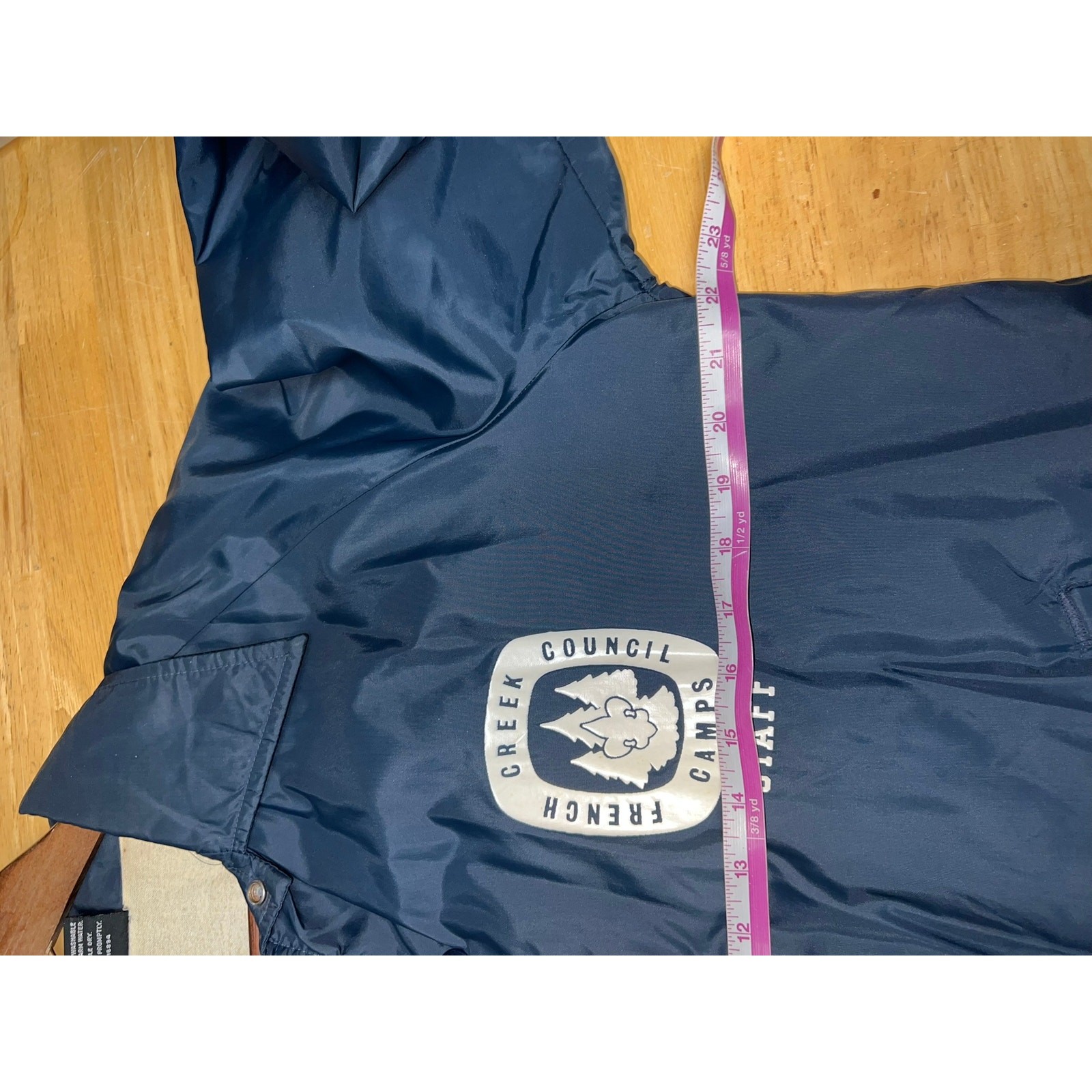 Vintage Sports Master Bomber Jacket Blue Button Up French Creek Camps Staff 80s