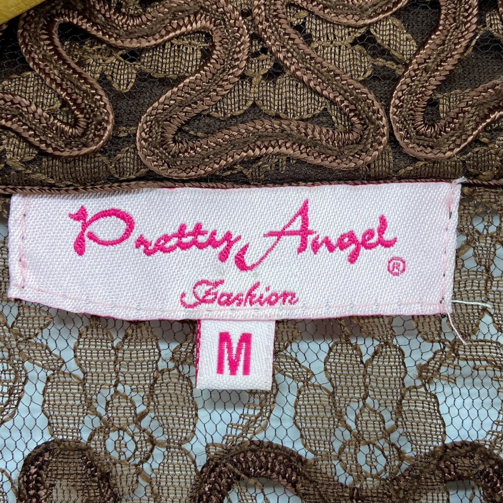 Pretty Angel Brown Silk Lace Long Sleeve Wide Collar Blouse Womens Medium