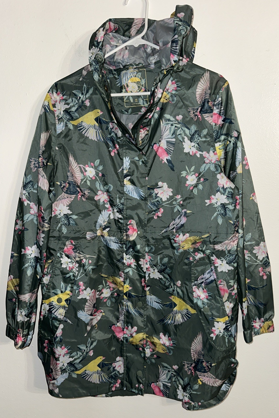 Womens Right As Rain Joules Raincoat Green Floral Birds Sz 8