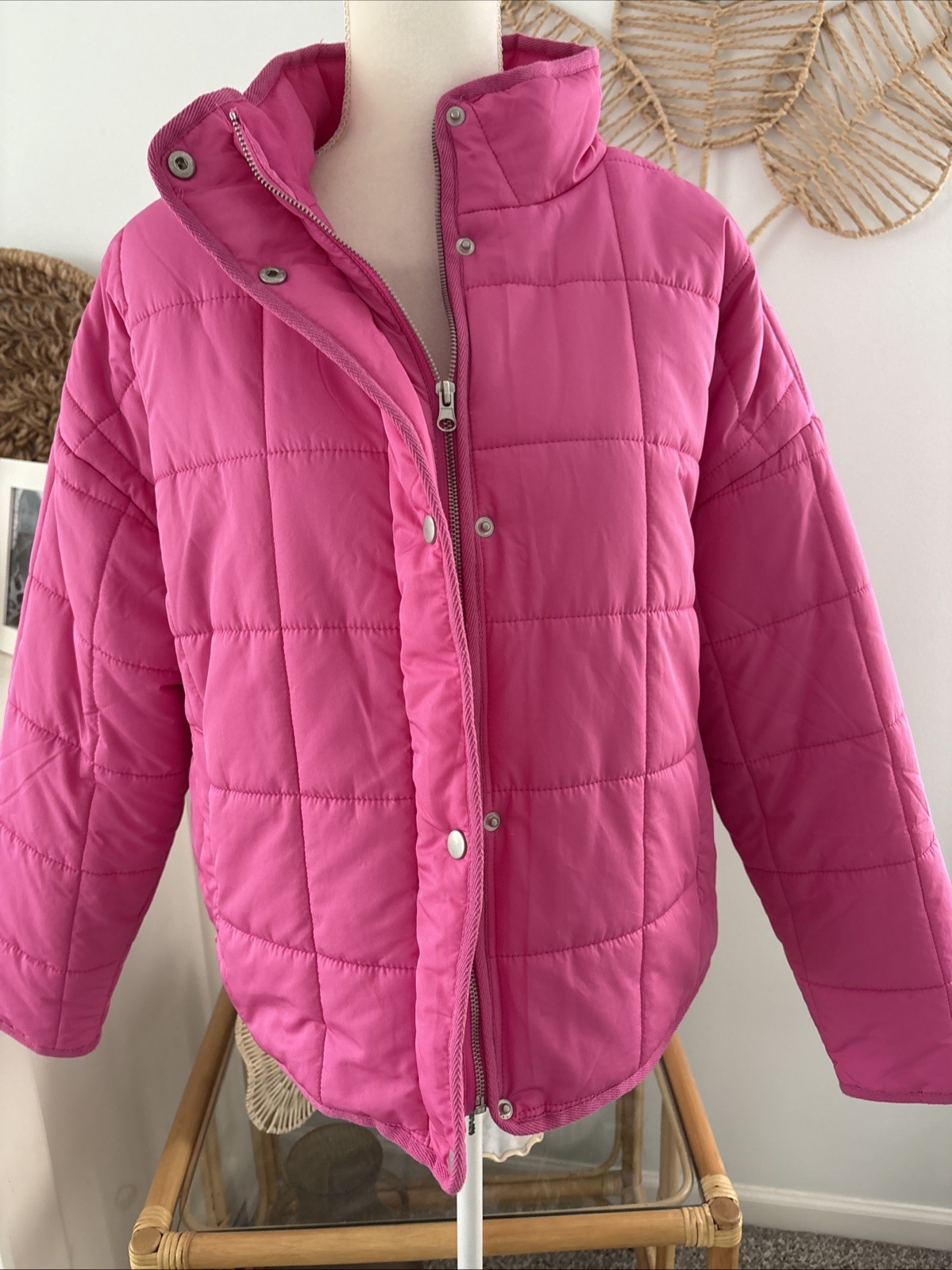 Thread & Supply Jacket Coat Dark Pink Quilted Button Front Medium Weight Large L