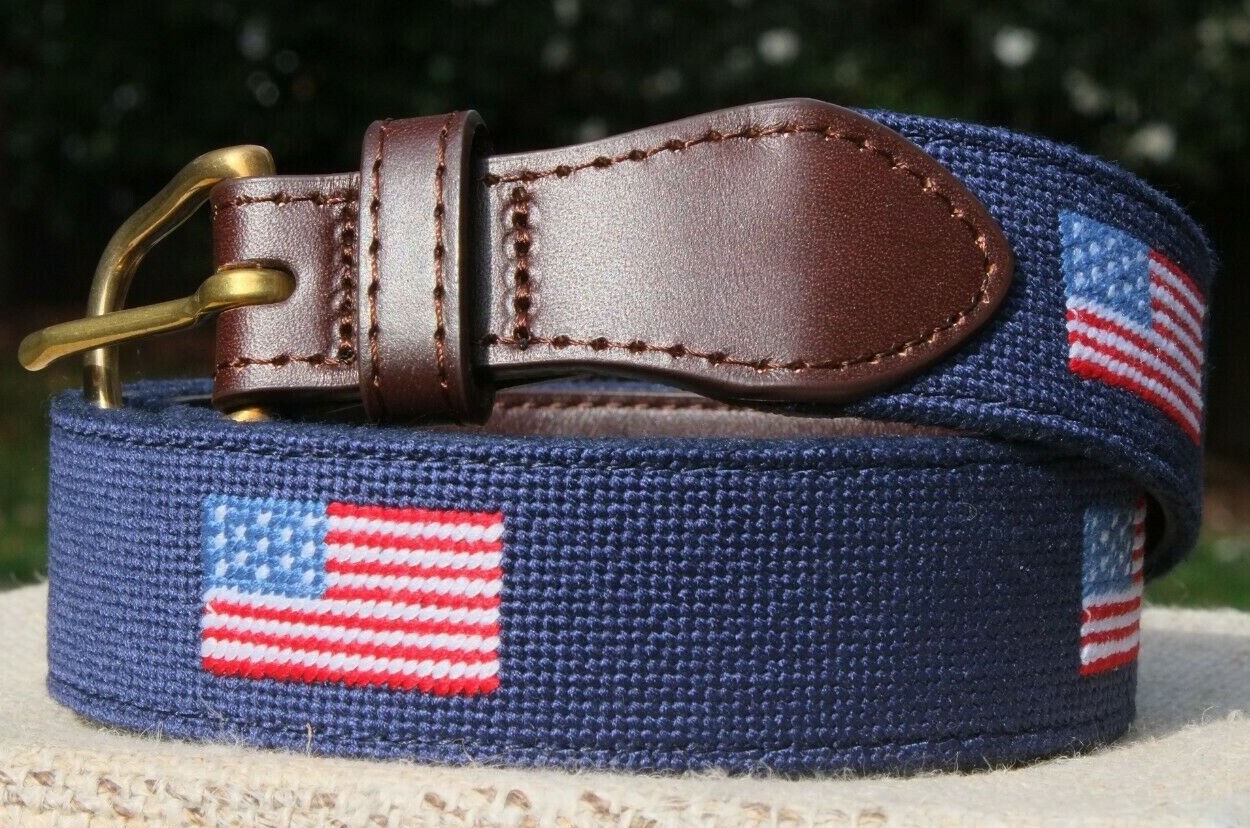 USA Needlepoint Belt – American Flag – Magnolia Row