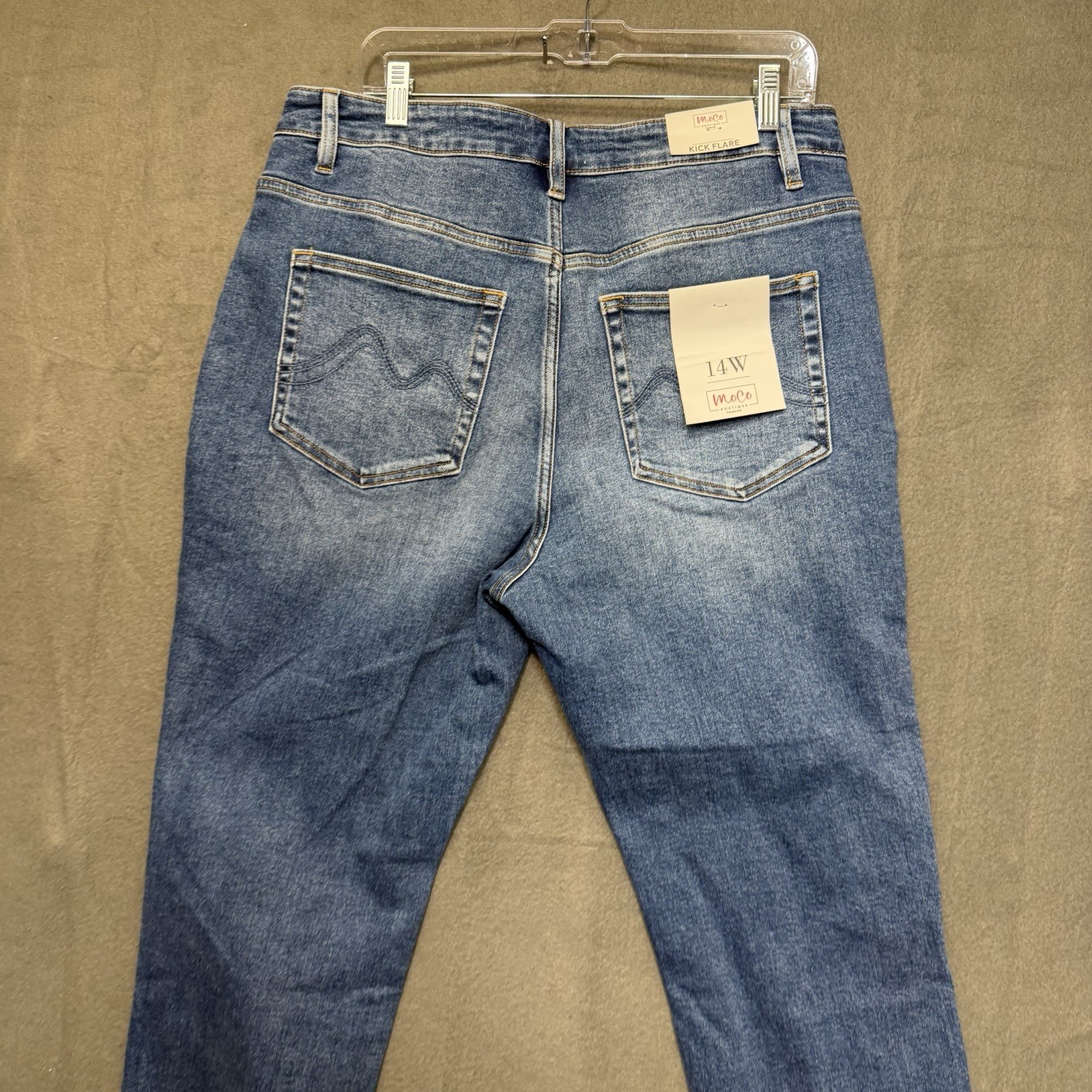 NWT MOCO Boutique Flare Jeans Womens Size 14w Tummy Control Raw Hem MOCO-BY1229